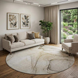 8' Beige And Ivory Abstract Washable Round Rug With UV Protection - HomeRoots - Flyclothing LLC