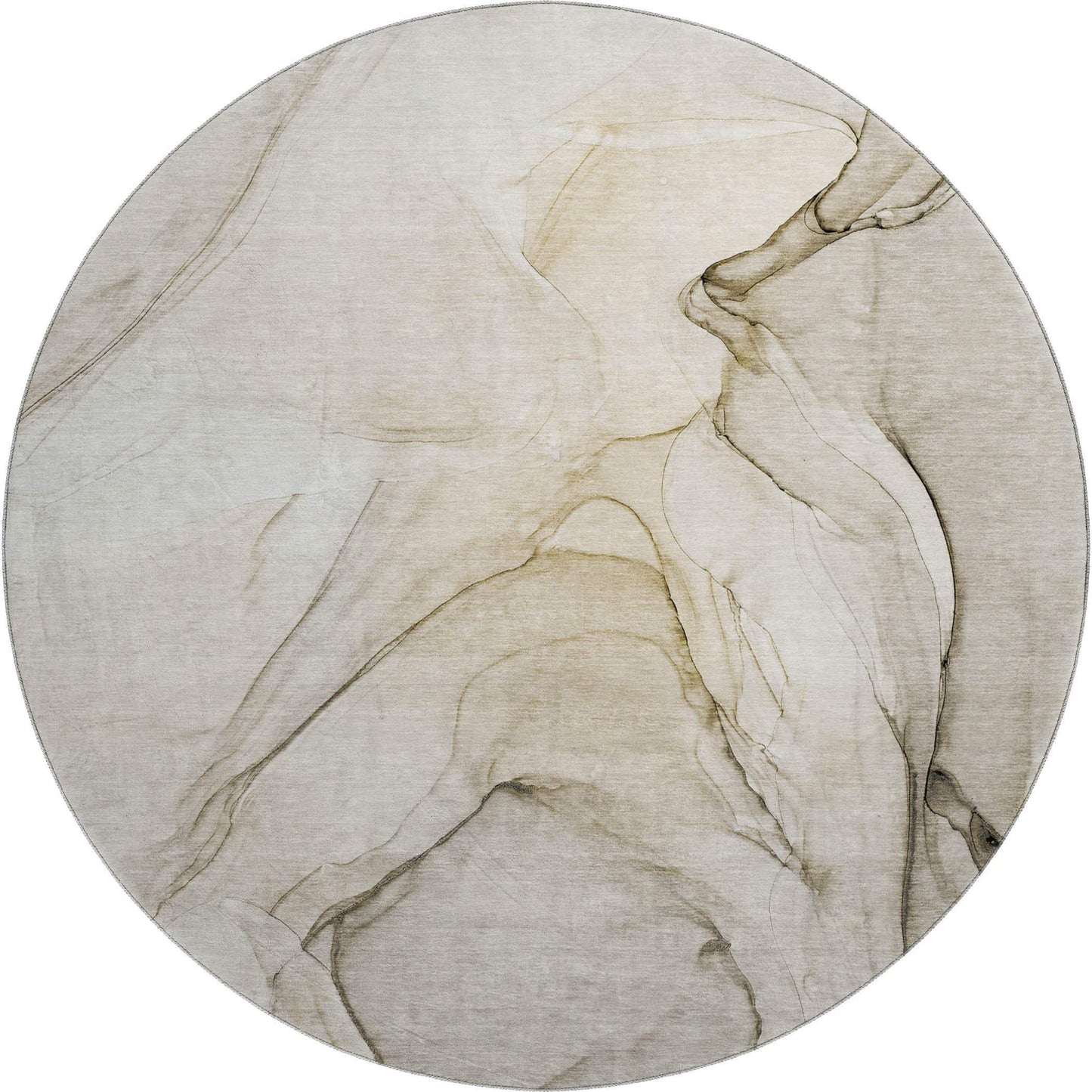 8' Beige And Ivory Abstract Washable Round Rug With UV Protection - HomeRoots - Flyclothing LLC