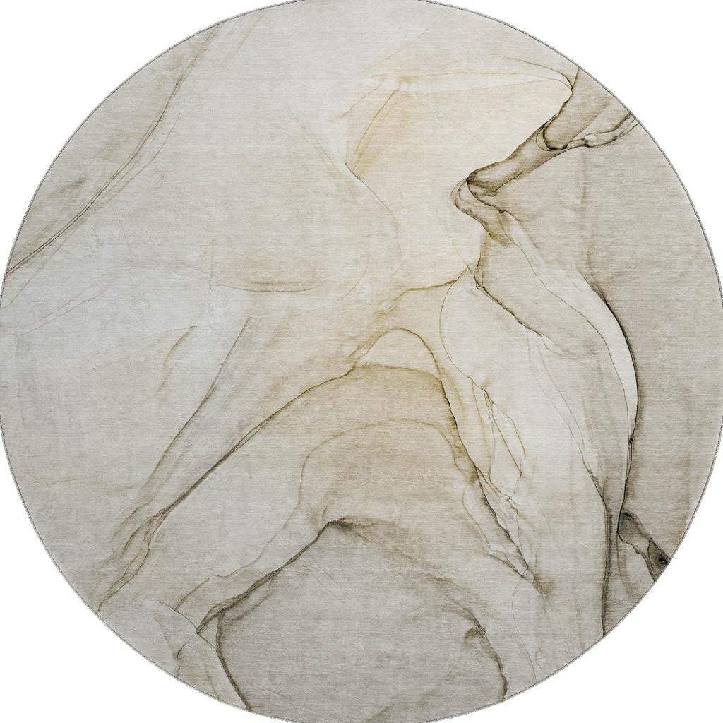 8' Beige And Ivory Abstract Washable Round Rug With UV Protection - HomeRoots - Flyclothing LLC