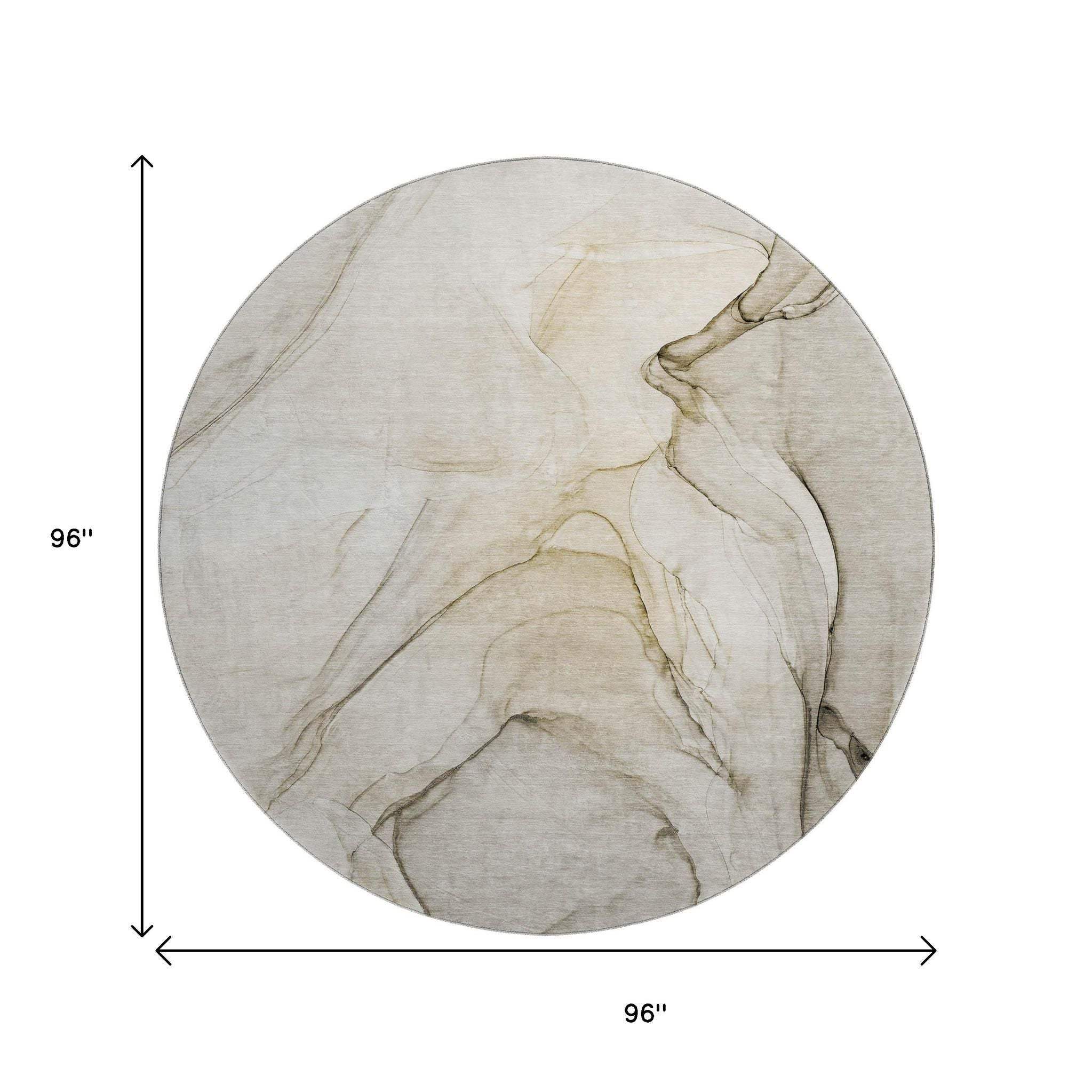 8' Beige And Ivory Abstract Washable Round Rug With UV Protection - HomeRoots - Flyclothing LLC