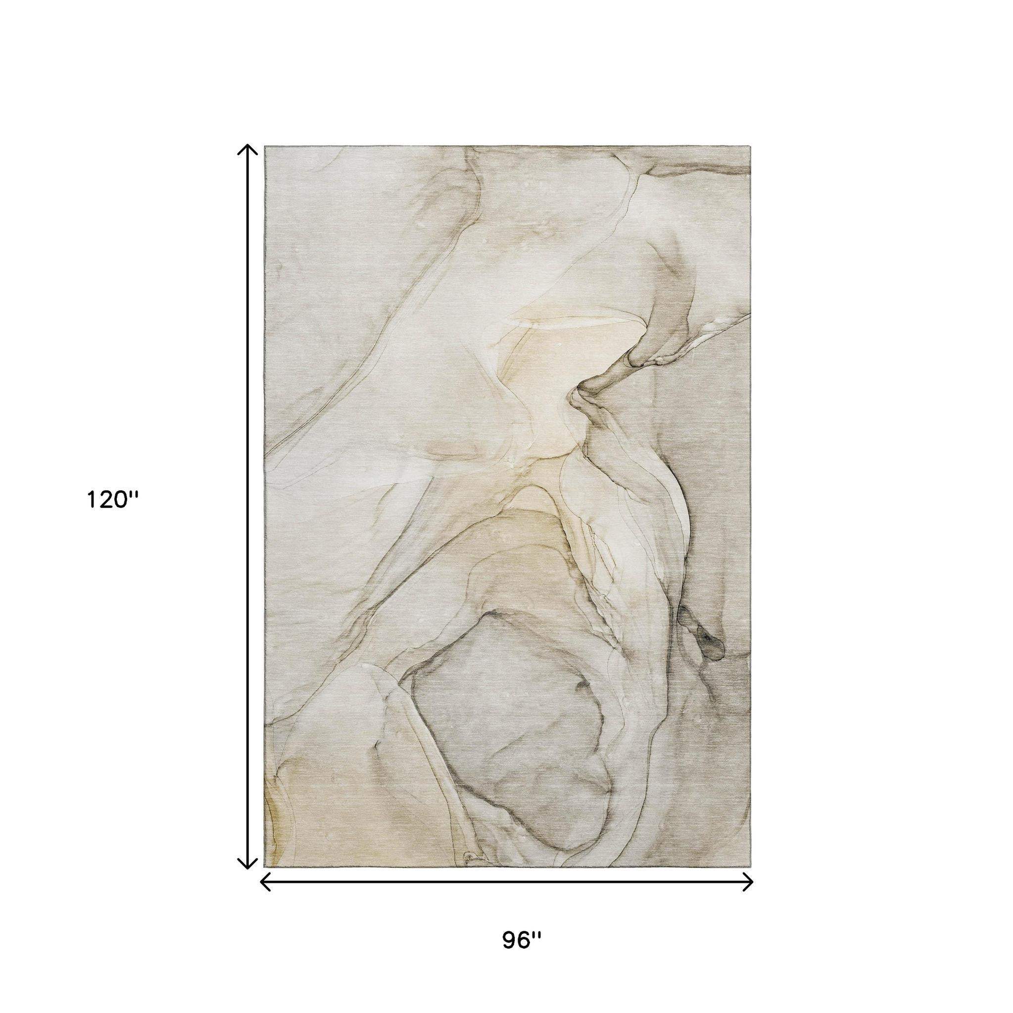 8' X 10' Beige And Ivory Abstract Washable Area Rug With UV Protection - HomeRoots - Flyclothing LLC