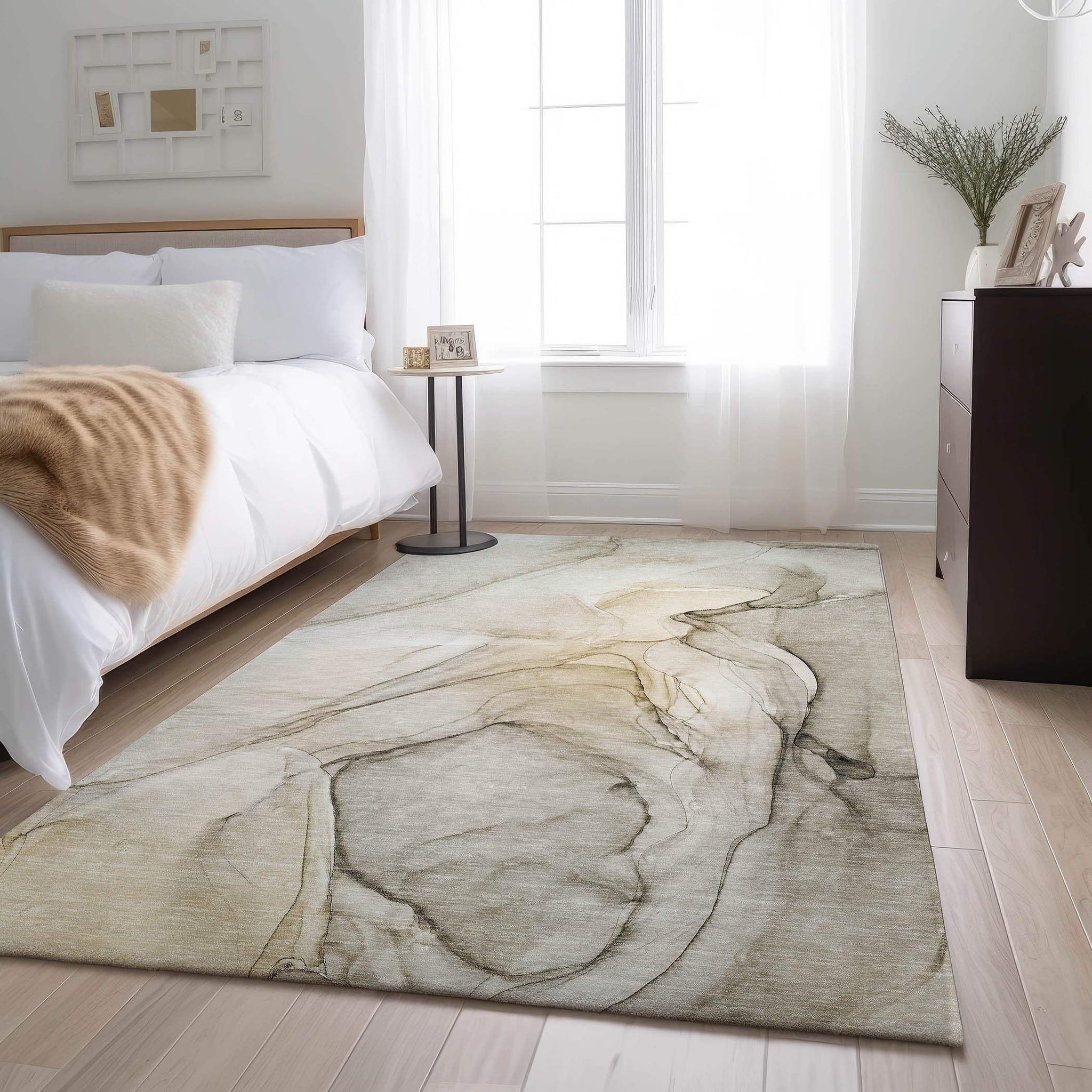 8' X 10' Beige And Ivory Abstract Washable Area Rug With UV Protection - HomeRoots - Flyclothing LLC