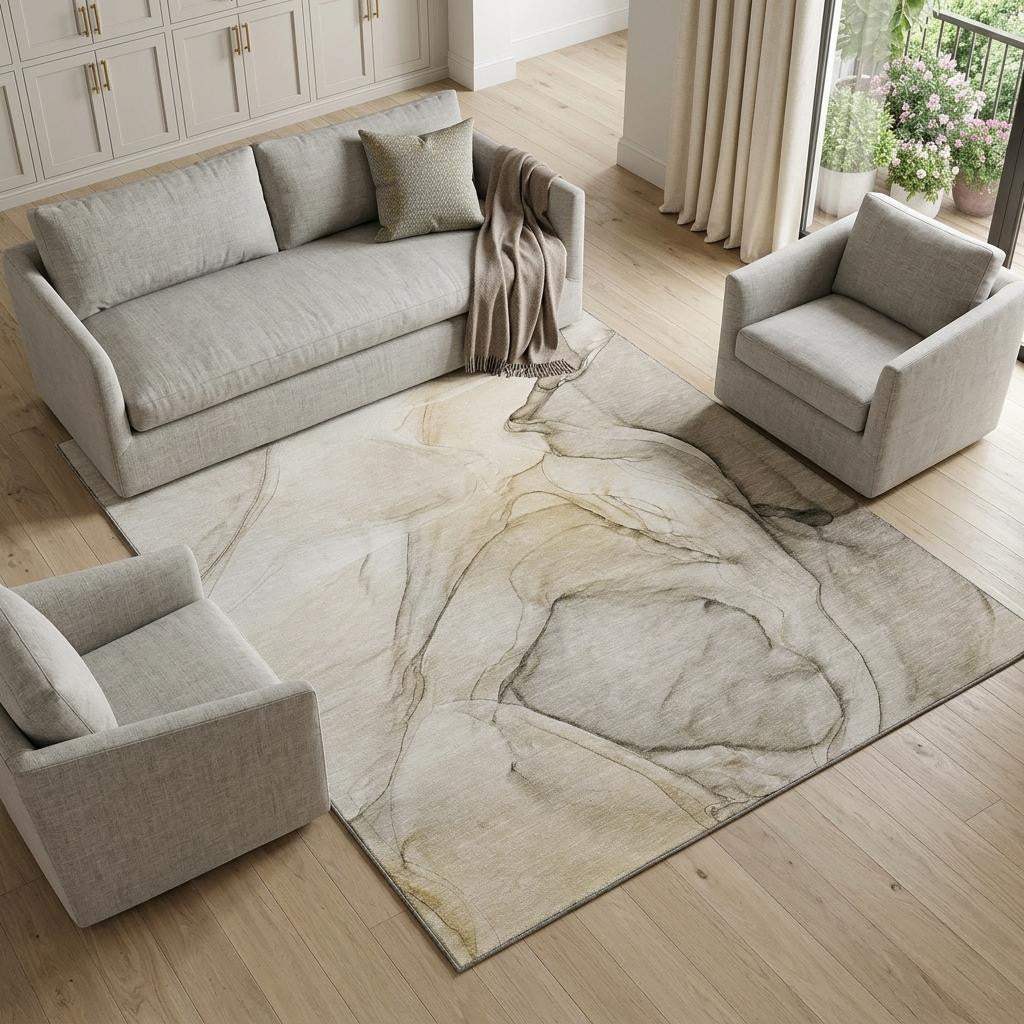 8' X 10' Beige And Ivory Abstract Washable Area Rug With UV Protection - HomeRoots - Flyclothing LLC