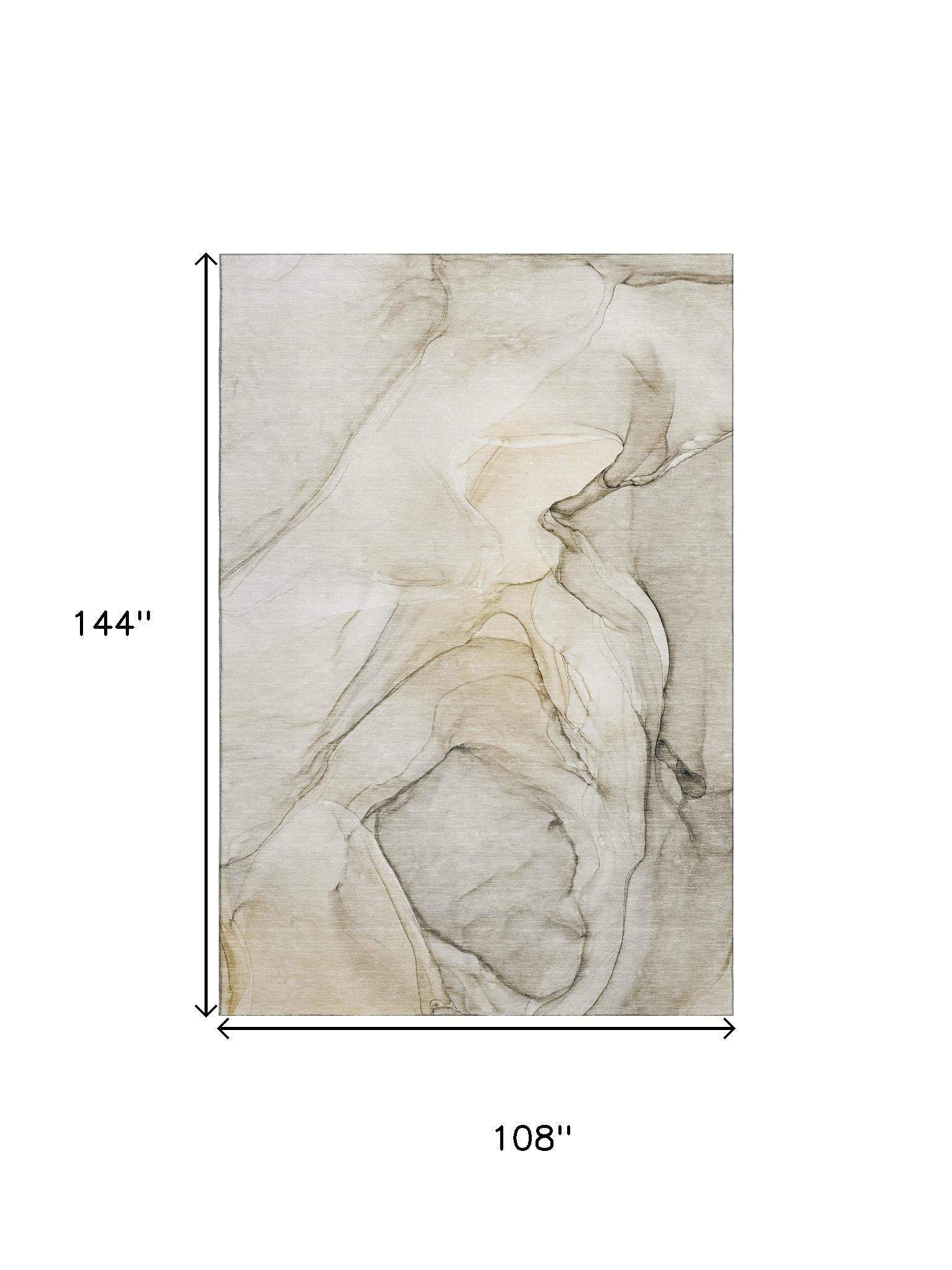 9' X 12' Beige And Ivory Abstract Washable Area Rug With UV Protection - HomeRoots - Flyclothing LLC