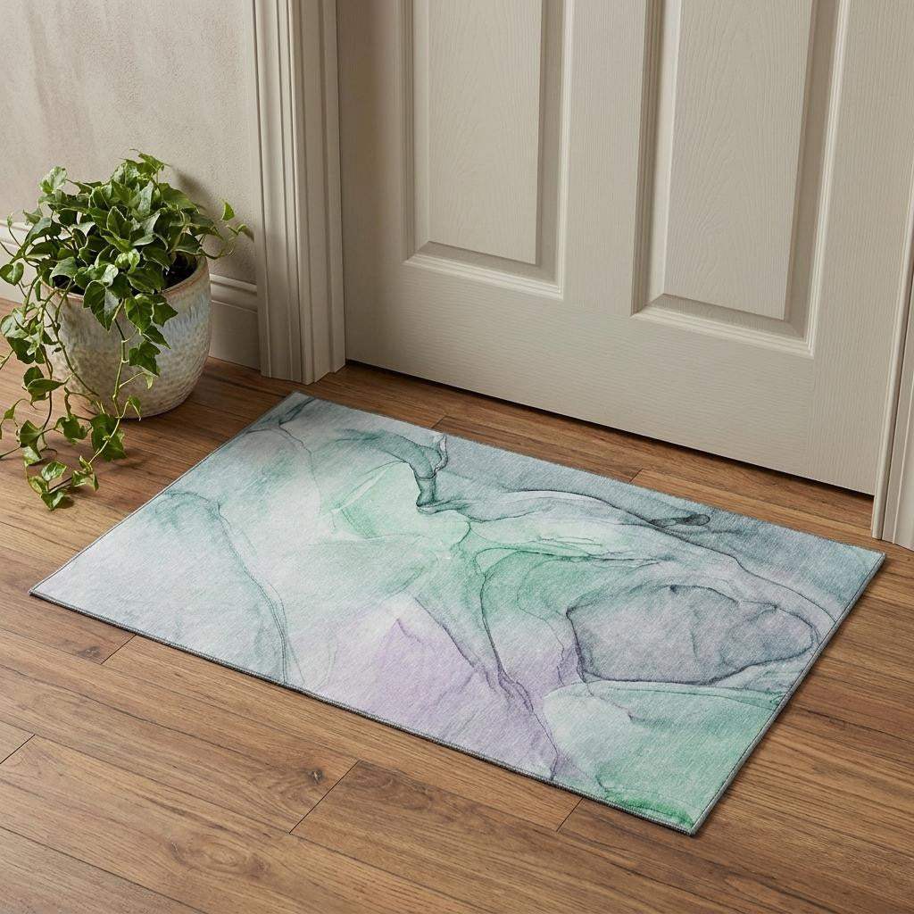 3' X 5' Blue And Green Abstract Washable Area Rug With UV Protection - HomeRoots - Flyclothing LLC
