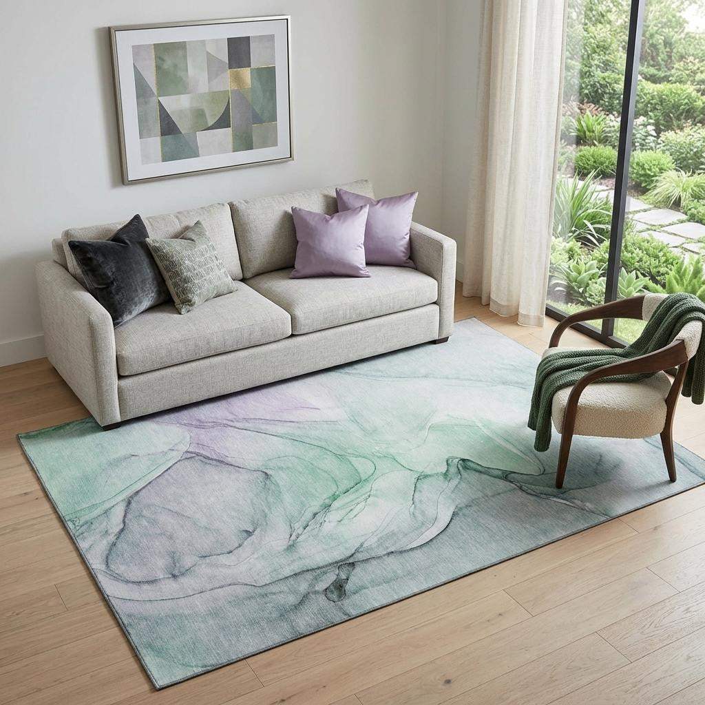 5' X 8' Blue And Green Abstract Washable Area Rug With UV Protection - HomeRoots - Flyclothing LLC