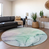 8' Blue And Green Abstract Washable Round Rug With UV Protection - HomeRoots - Flyclothing LLC