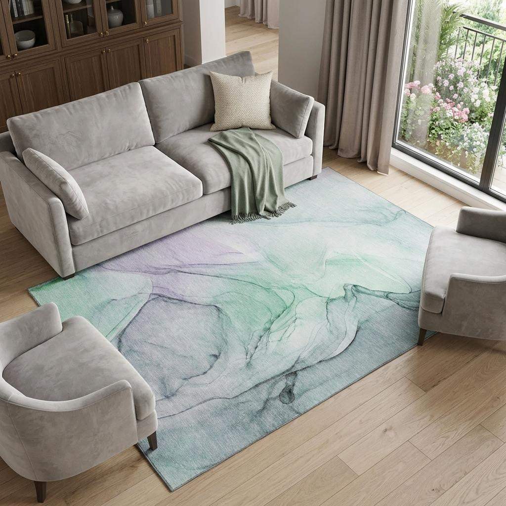 10' X 14' Blue And Green Abstract Washable Area Rug With UV Protection - HomeRoots - Flyclothing LLC