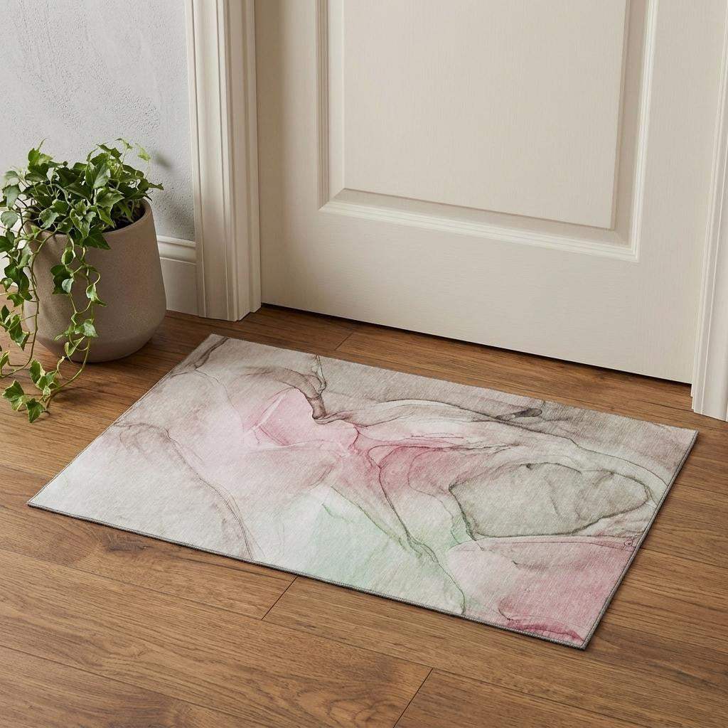 3' X 5' Blush And Ivory Abstract Washable Area Rug With UV Protection - HomeRoots - Flyclothing LLC