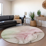 8' Blush And Ivory Abstract Washable Round Rug With UV Protection - HomeRoots - Flyclothing LLC