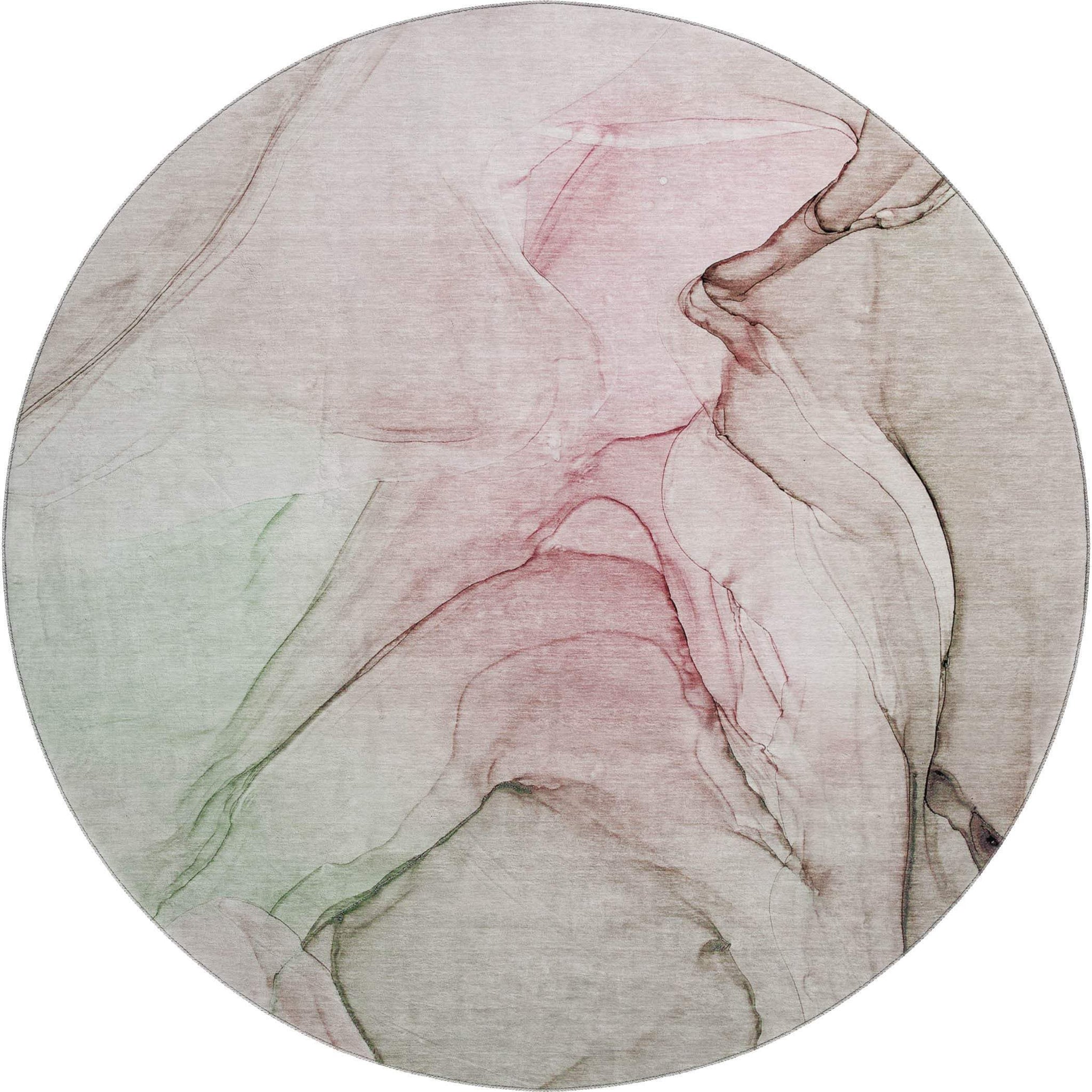 8' Blush And Ivory Abstract Washable Round Rug With UV Protection - HomeRoots - Flyclothing LLC