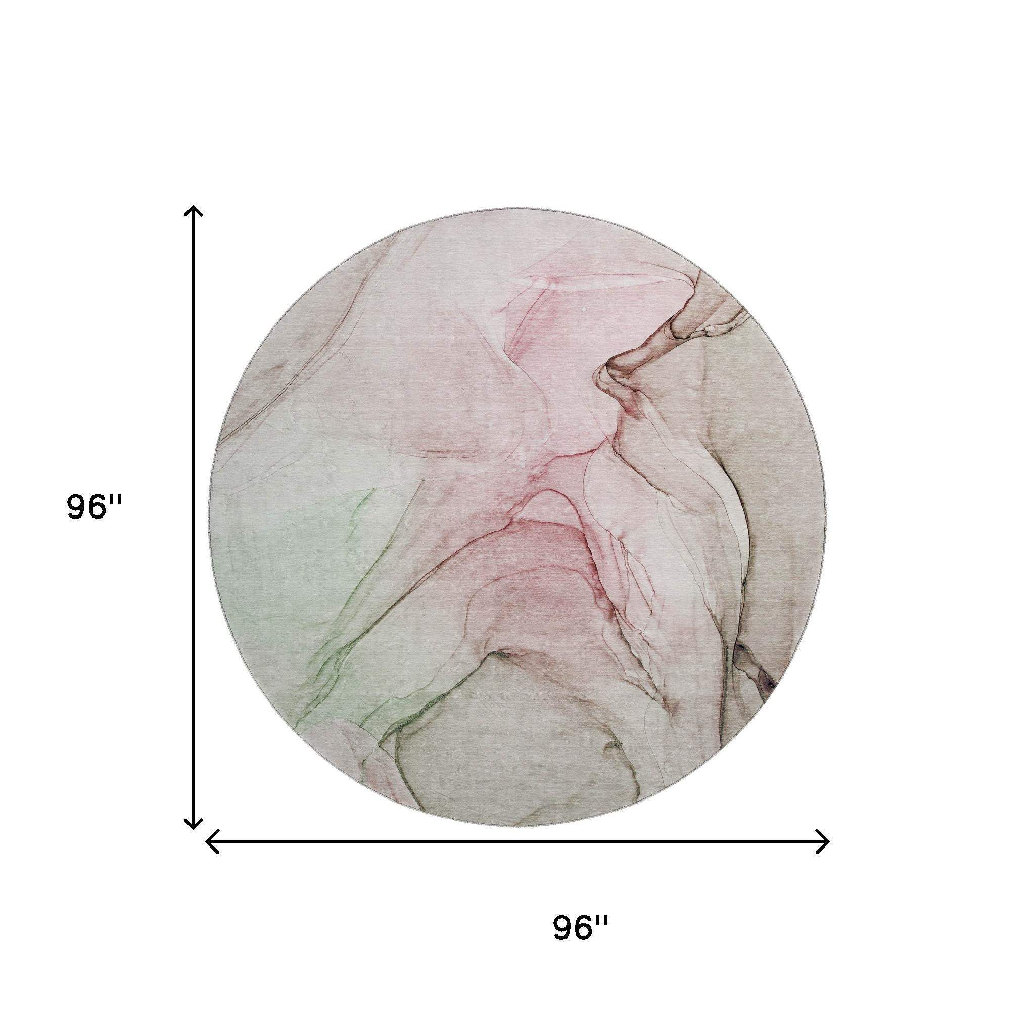 8' Blush And Ivory Abstract Washable Round Rug With UV Protection - HomeRoots - Flyclothing LLC