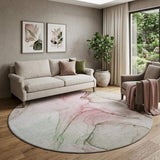 8' Blush And Ivory Abstract Washable Round Rug With UV Protection - HomeRoots - Flyclothing LLC