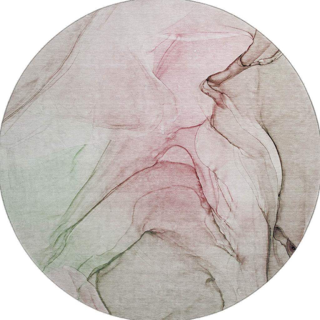 8' Blush And Ivory Abstract Washable Round Rug With UV Protection - HomeRoots - Flyclothing LLC
