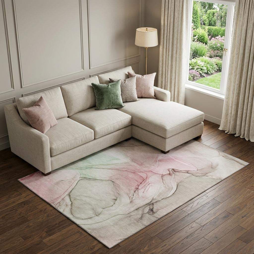 8' X 10' Blush And Ivory Abstract Washable Area Rug With UV Protection - HomeRoots - Flyclothing LLC