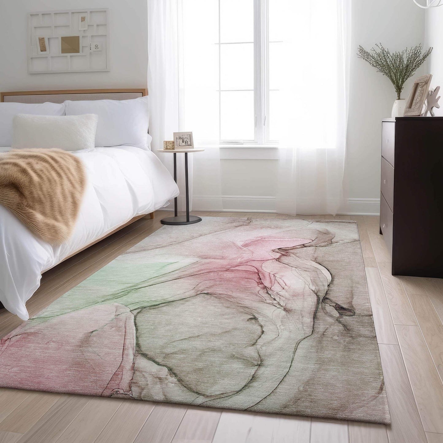 8' X 10' Blush And Ivory Abstract Washable Area Rug With UV Protection - HomeRoots - Flyclothing LLC