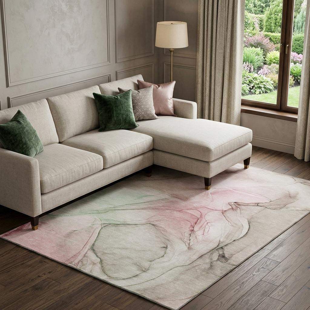 10' X 14' Blush And Ivory Abstract Washable Area Rug With UV Protection - HomeRoots - Flyclothing LLC