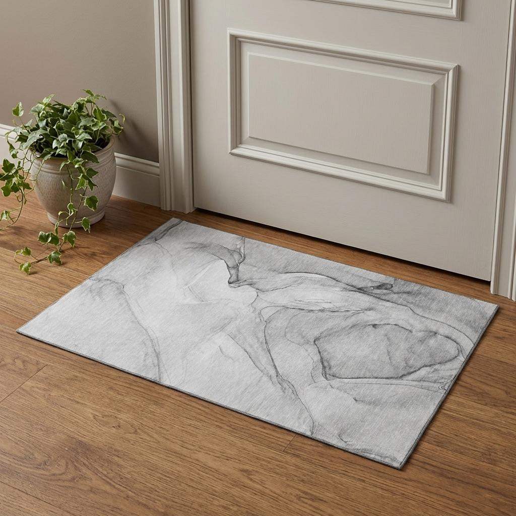 3' X 5' Gray And Charcoal Abstract Washable Area Rug With UV Protection - HomeRoots - Flyclothing LLC