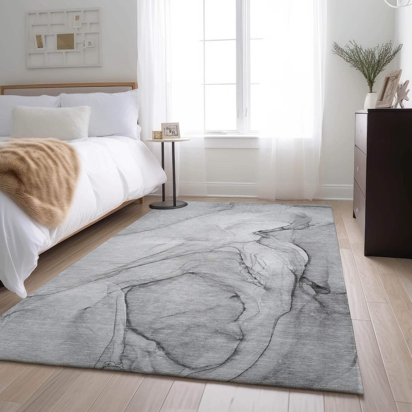 3' X 5' Gray And Charcoal Abstract Washable Area Rug With UV Protection - HomeRoots - Flyclothing LLC