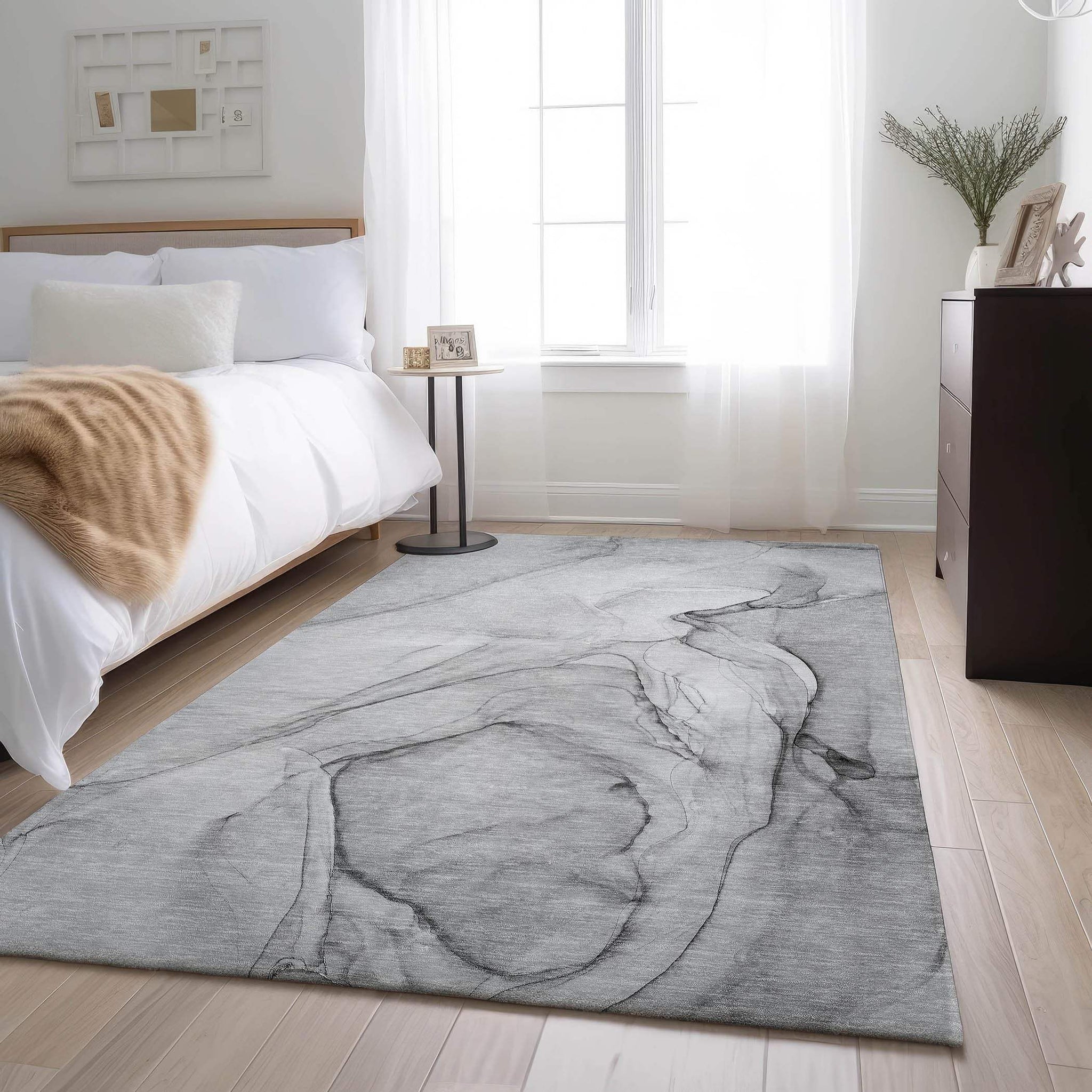 3' X 5' Gray And Charcoal Abstract Washable Area Rug With UV Protection - HomeRoots - Flyclothing LLC