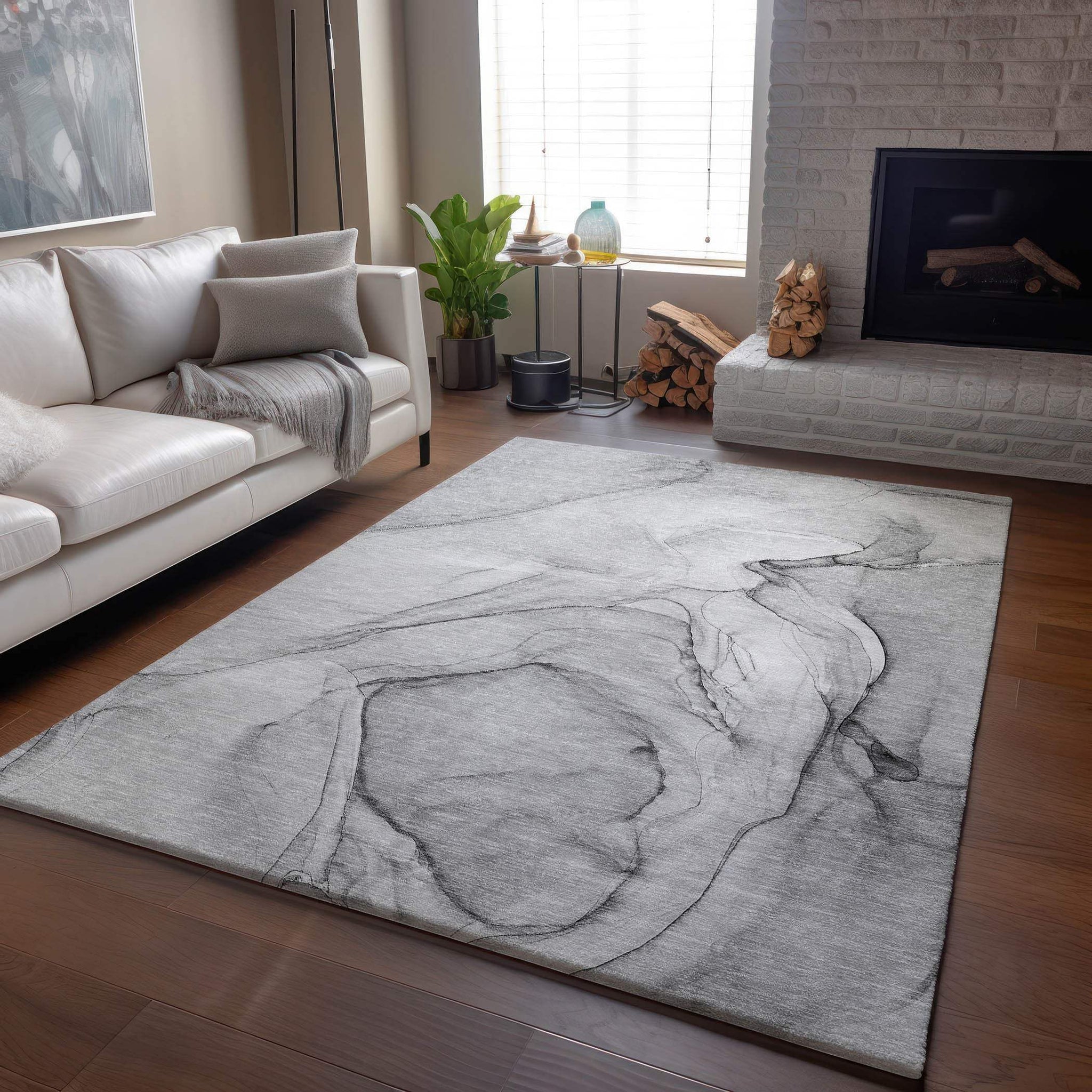 3' X 5' Gray And Charcoal Abstract Washable Area Rug With UV Protection - HomeRoots - Flyclothing LLC