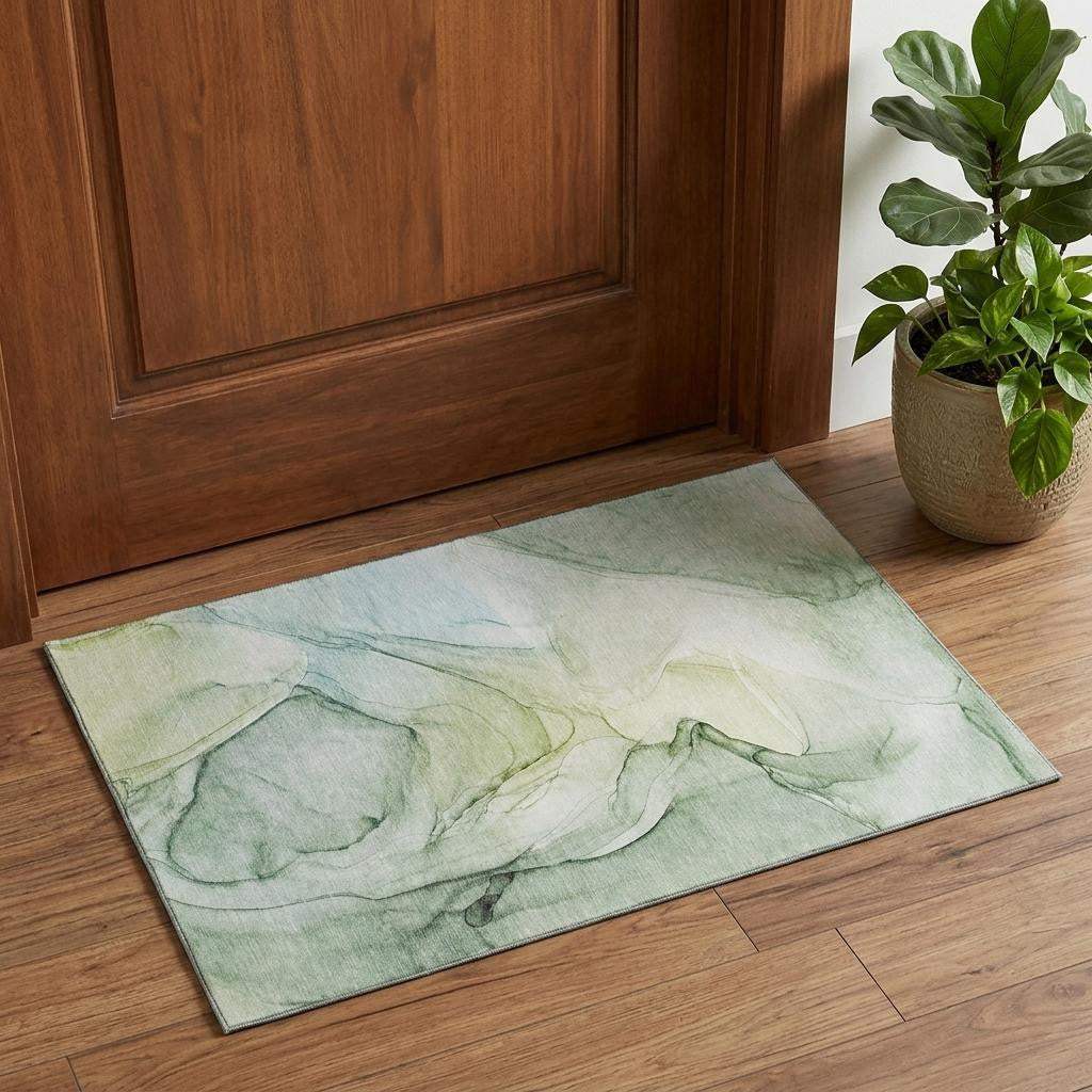 3' X 5' Green And Ivory Abstract Washable Area Rug With UV Protection - HomeRoots - Flyclothing LLC