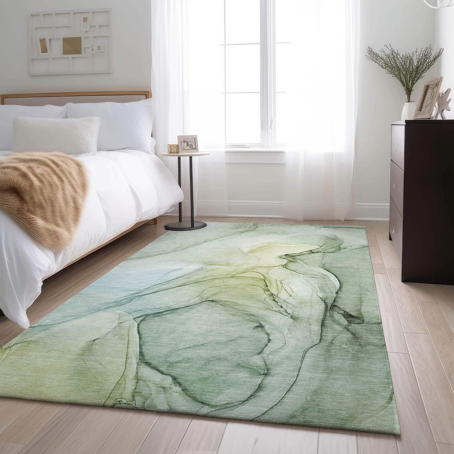 3' X 5' Green And Ivory Abstract Washable Area Rug With UV Protection - HomeRoots - Flyclothing LLC