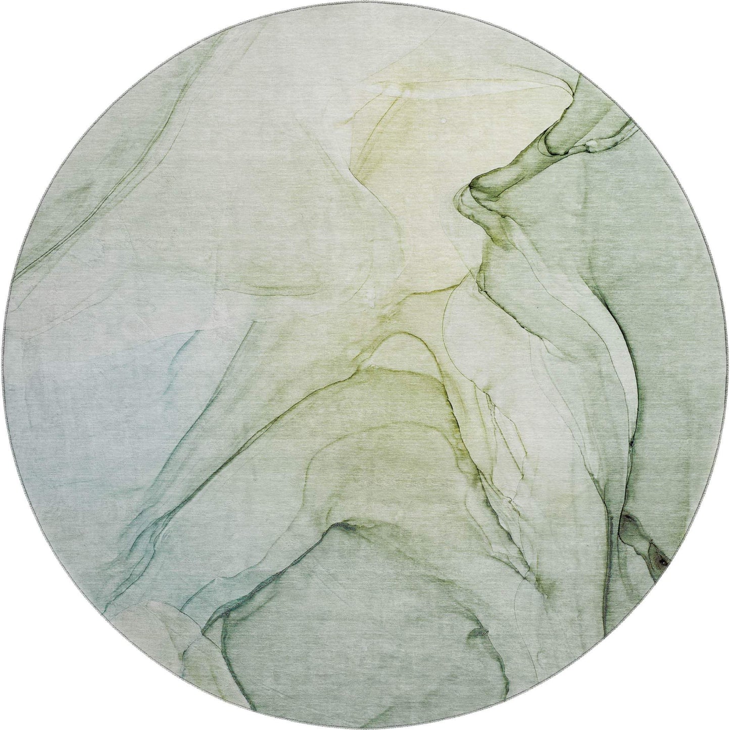 8' Green And Ivory Abstract Washable Round Rug With UV Protection - HomeRoots - Flyclothing LLC