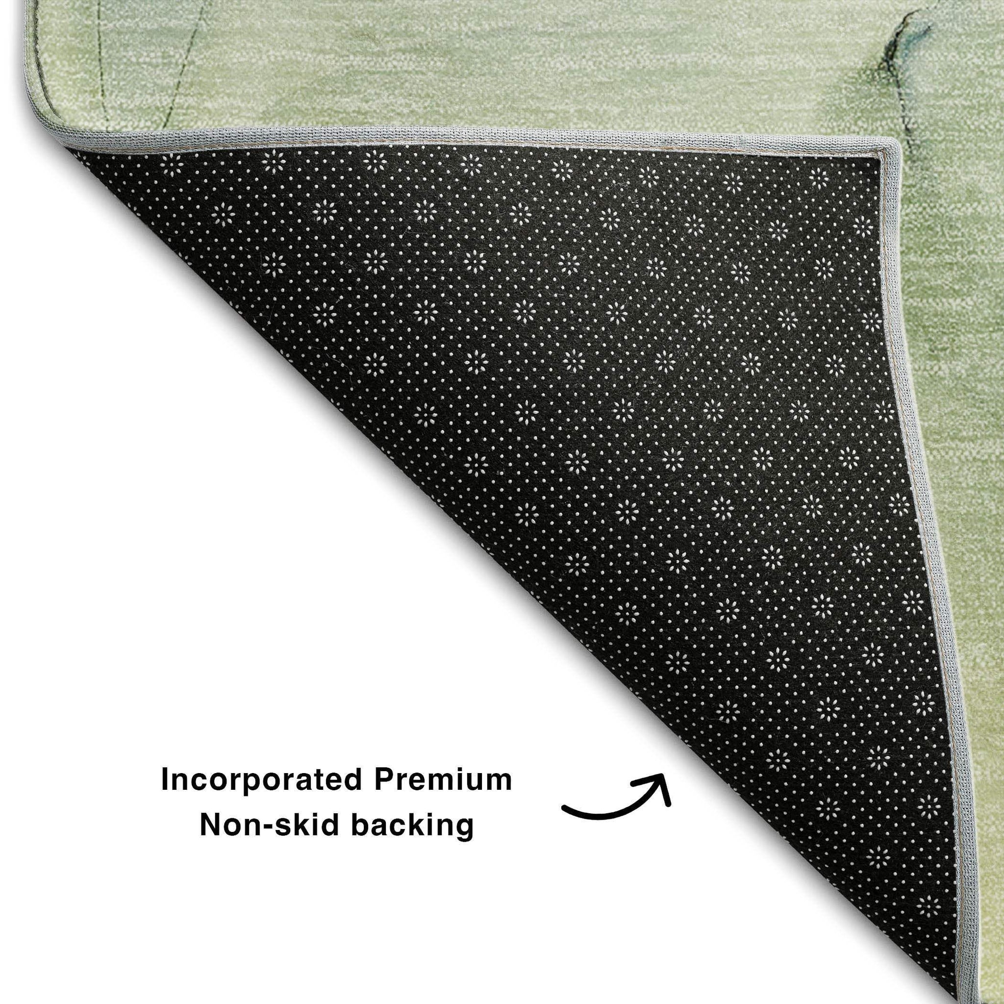 8' Green And Ivory Abstract Washable Round Rug With UV Protection - HomeRoots - Flyclothing LLC