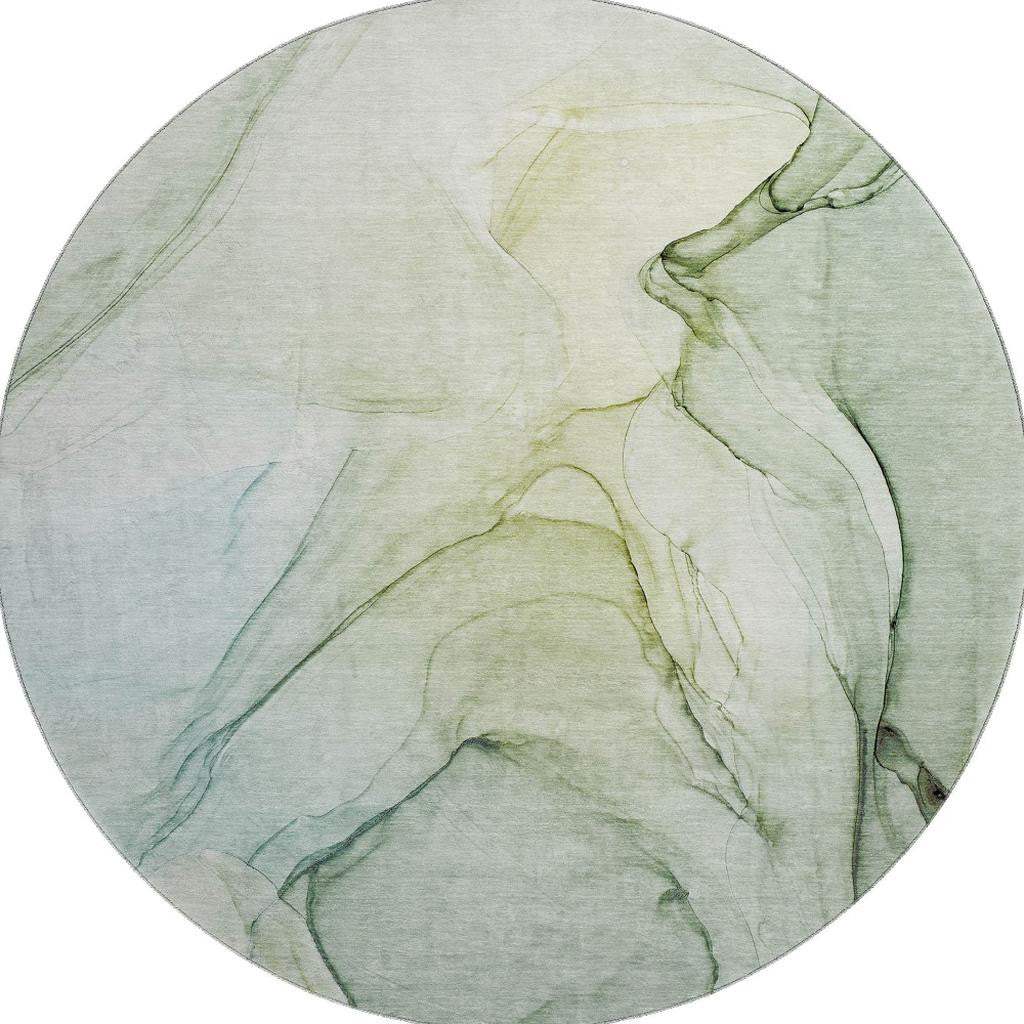8' Green And Ivory Abstract Washable Round Rug With UV Protection - HomeRoots - Flyclothing LLC