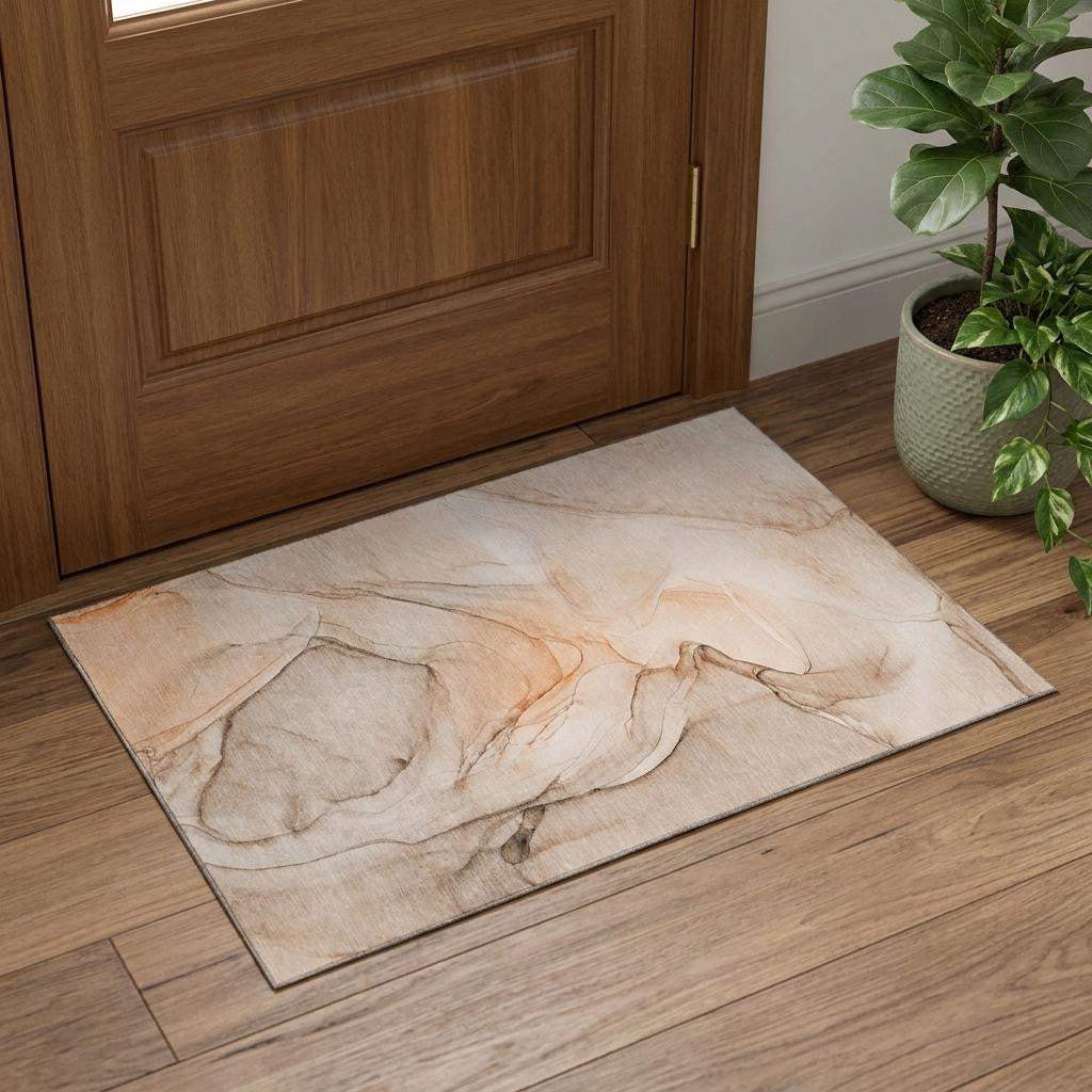 3' X 5' Orange And Ivory Abstract Washable Area Rug With UV Protection - HomeRoots - Flyclothing LLC