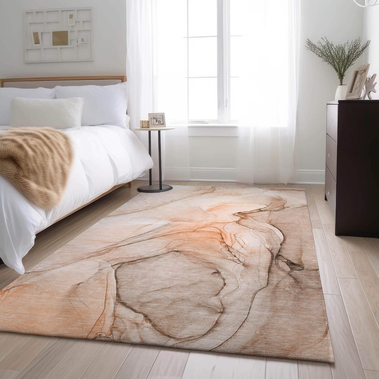 3' X 5' Orange And Ivory Abstract Washable Area Rug With UV Protection - HomeRoots - Flyclothing LLC