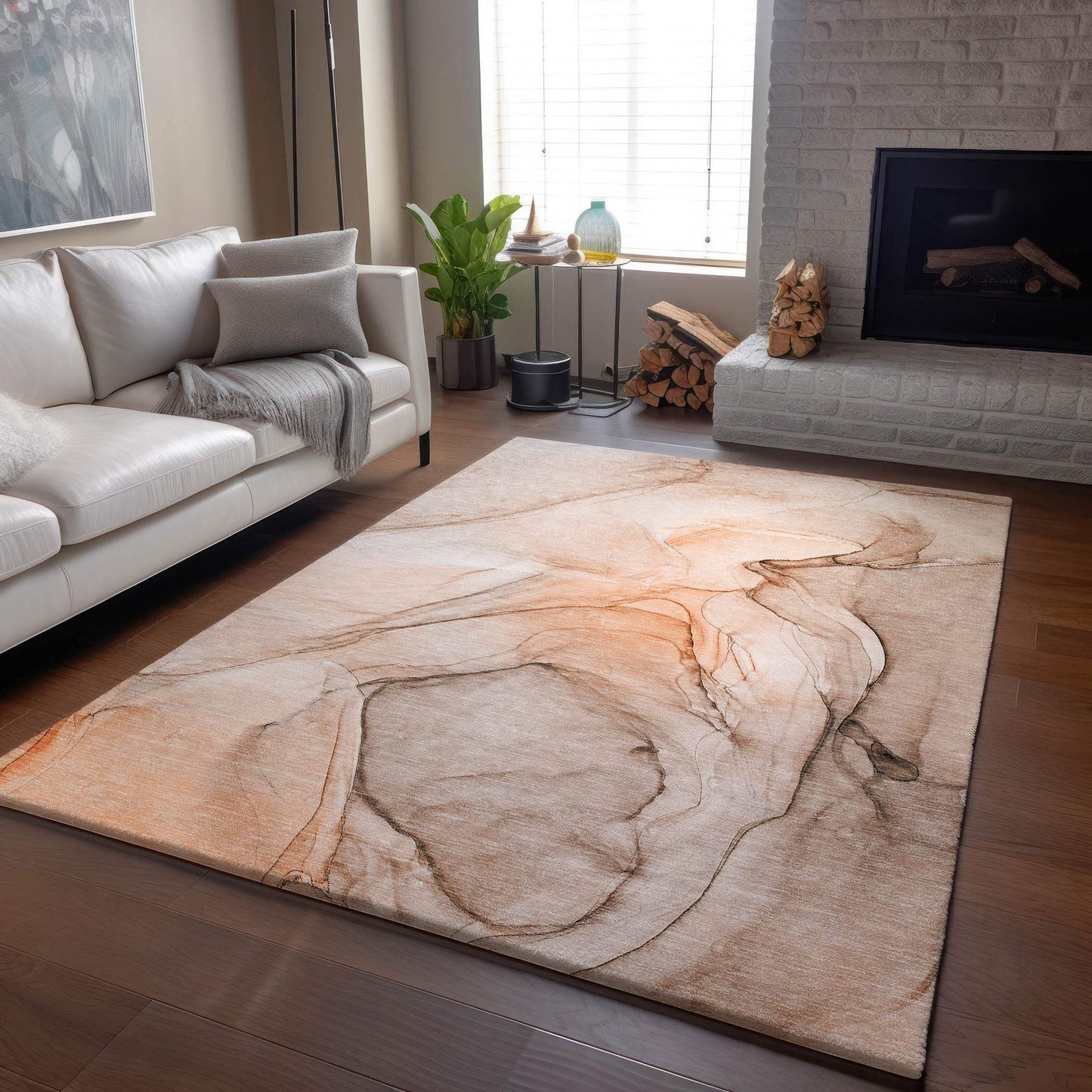 3' X 5' Orange And Ivory Abstract Washable Area Rug With UV Protection - HomeRoots - Flyclothing LLC