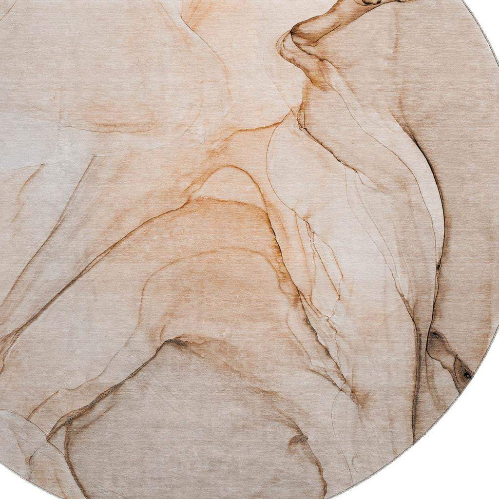 8' Orange And Ivory Abstract Washable Round Rug With UV Protection - HomeRoots - Flyclothing LLC