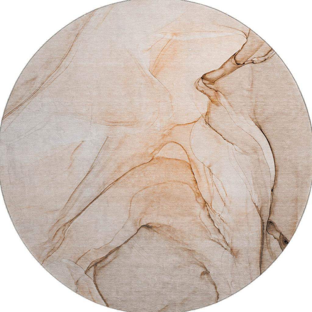 8' Orange And Ivory Abstract Washable Round Rug With UV Protection - HomeRoots - Flyclothing LLC