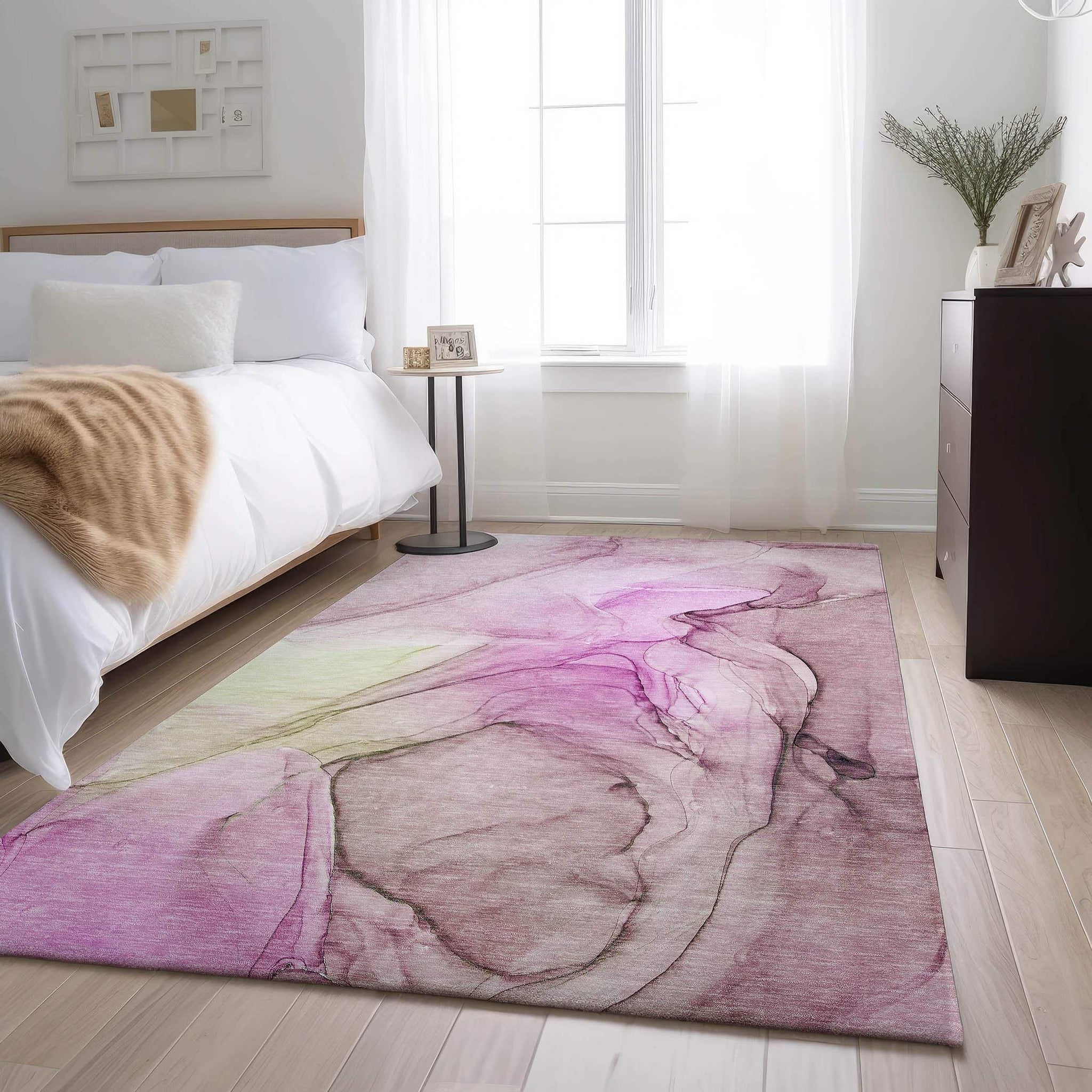 3' X 5' Pink And Ivory Abstract Washable Area Rug With UV Protection - HomeRoots - Flyclothing LLC