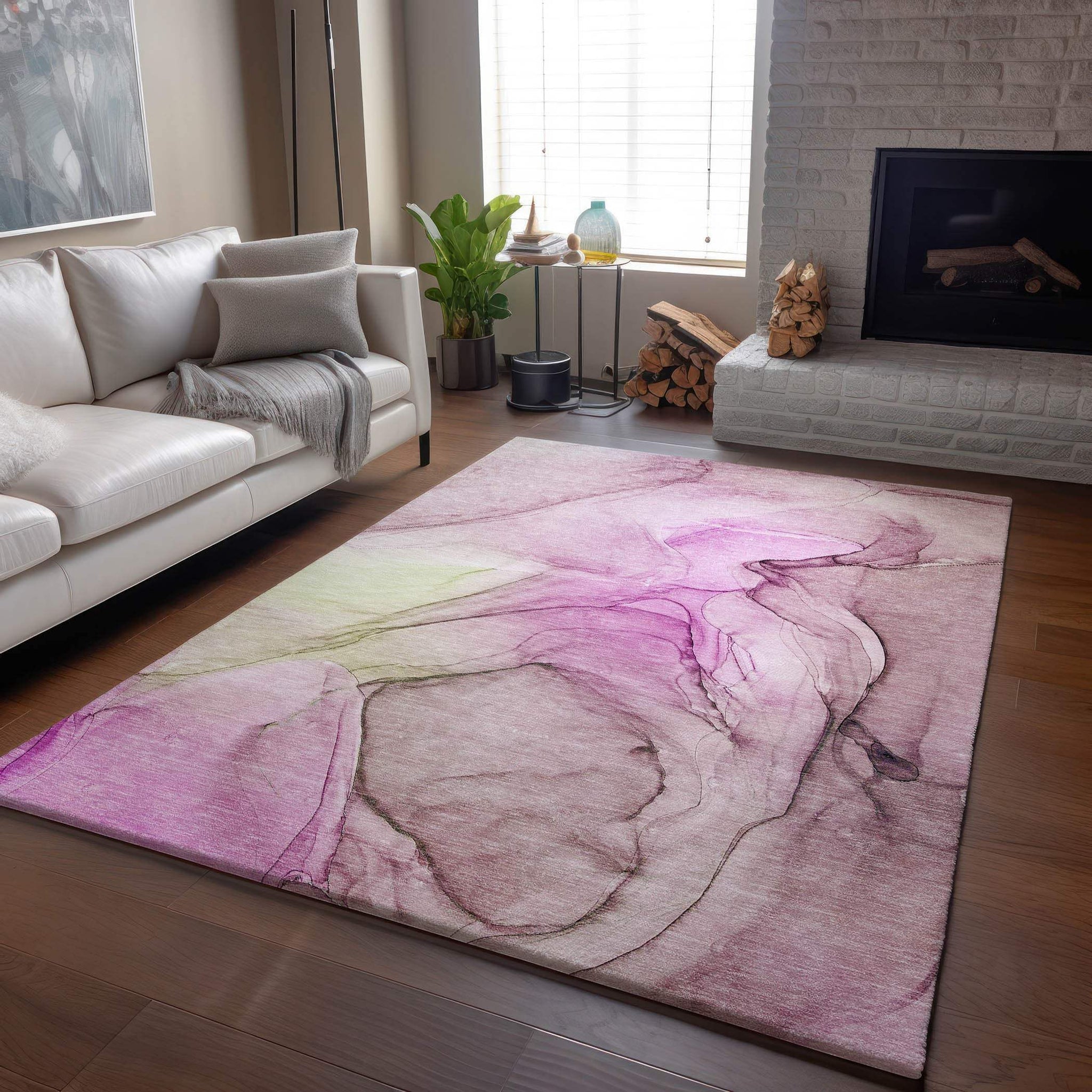 3' X 5' Pink And Ivory Abstract Washable Area Rug With UV Protection - HomeRoots - Flyclothing LLC