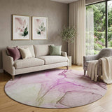 8' Pink And Ivory Abstract Washable Round Rug With UV Protection - HomeRoots - Flyclothing LLC