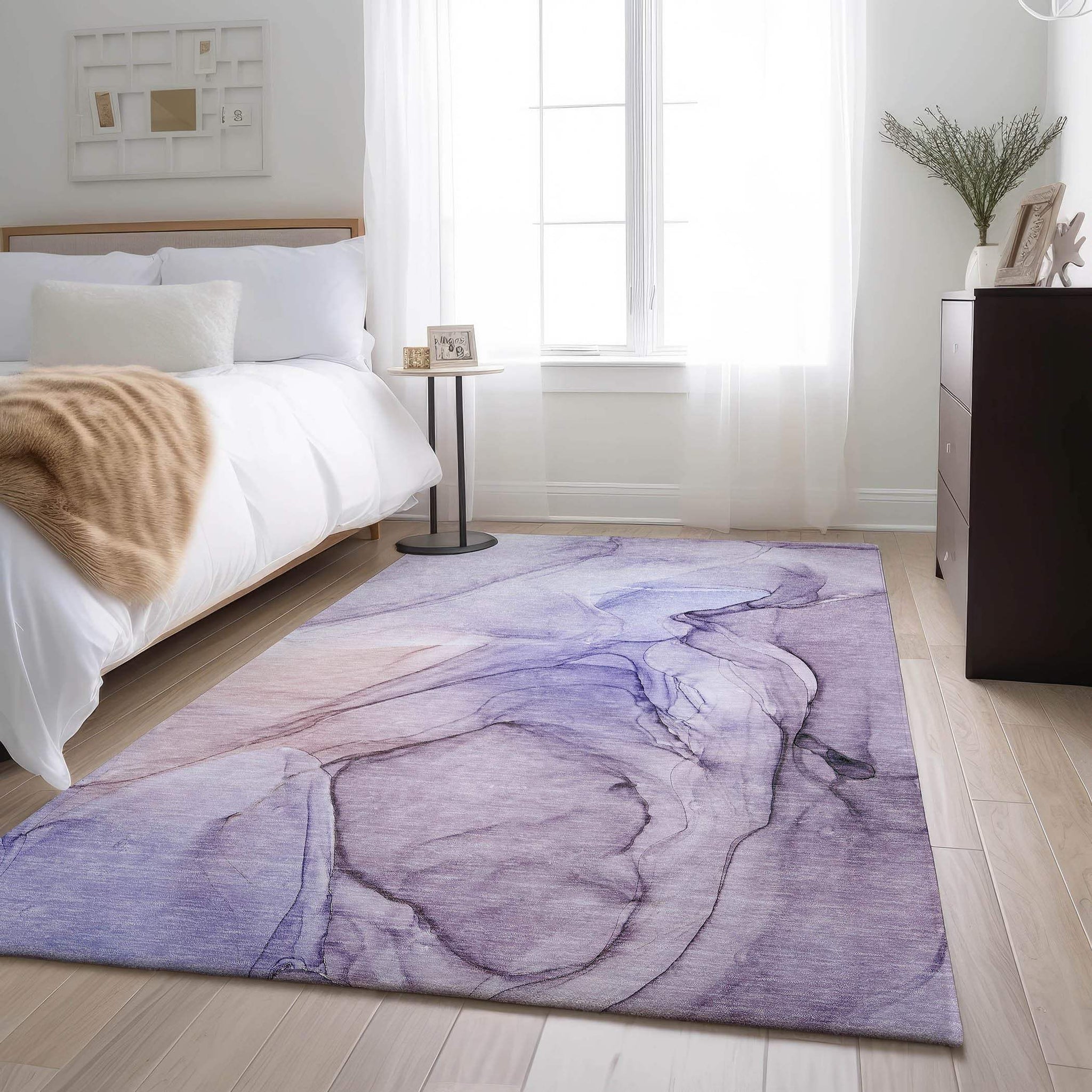 3' X 5' Purple And Ivory Abstract Washable Area Rug With UV Protection - HomeRoots - Flyclothing LLC