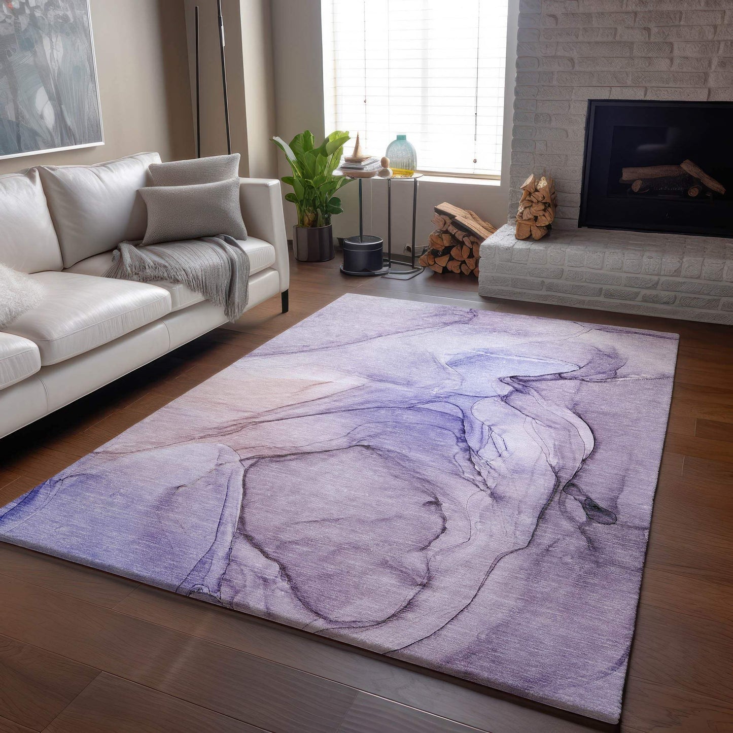 3' X 5' Purple And Ivory Abstract Washable Area Rug With UV Protection - HomeRoots - Flyclothing LLC