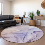 8' Purple And Ivory Abstract Washable Round Rug With UV Protection - HomeRoots - Flyclothing LLC
