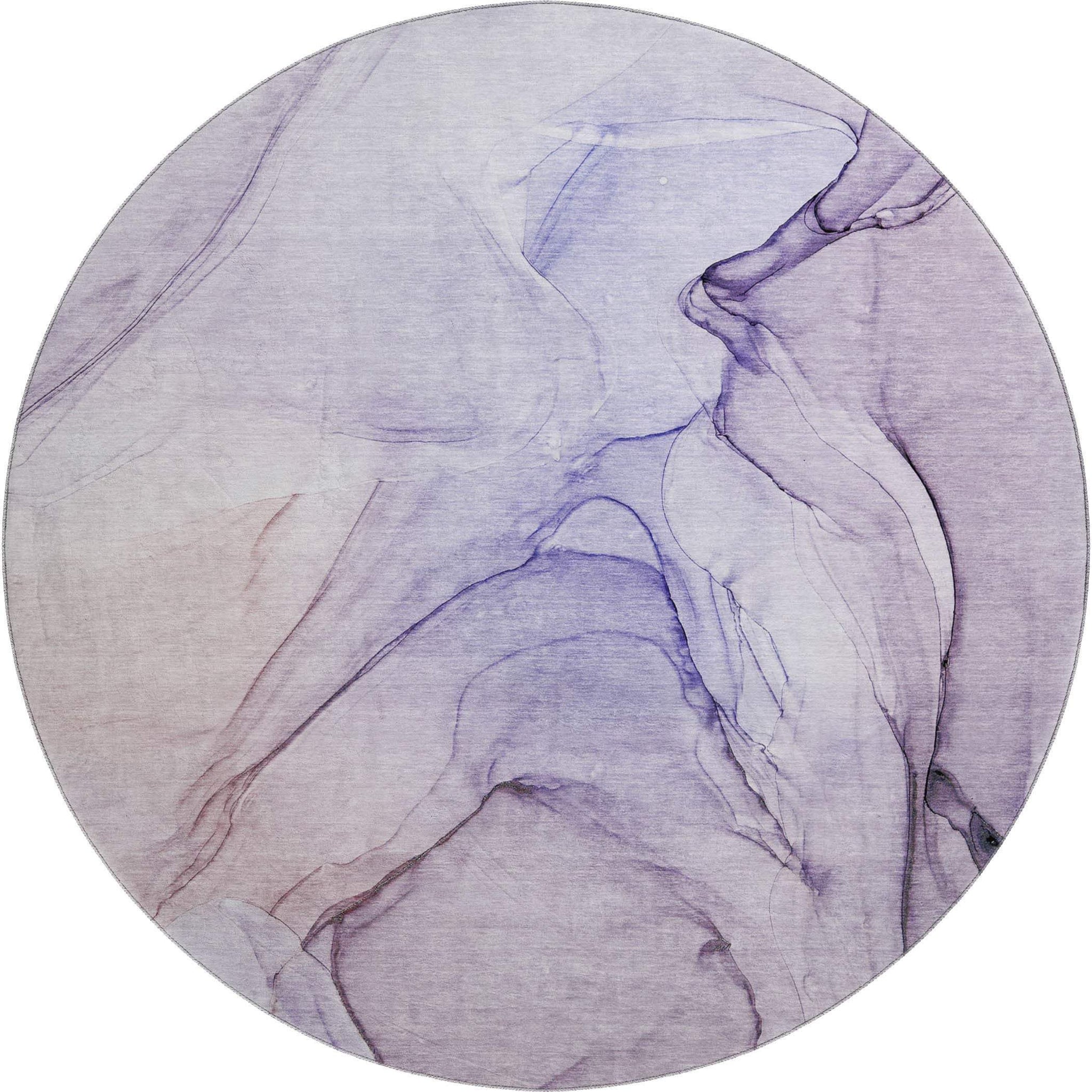 8' Purple And Ivory Abstract Washable Round Rug With UV Protection - HomeRoots - Flyclothing LLC