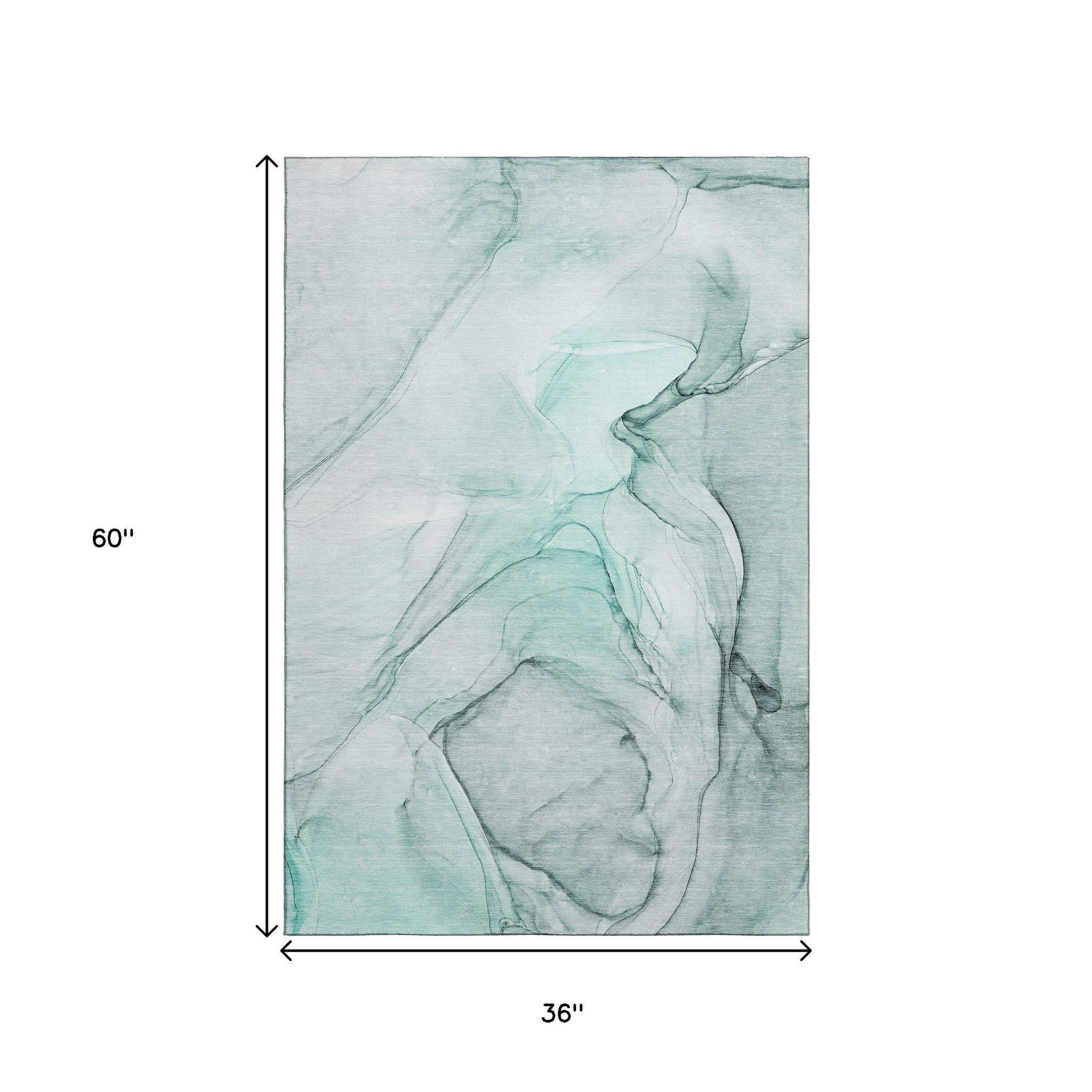 3' X 5' Teal And Ivory Abstract Washable Area Rug With UV Protection - HomeRoots - Flyclothing LLC