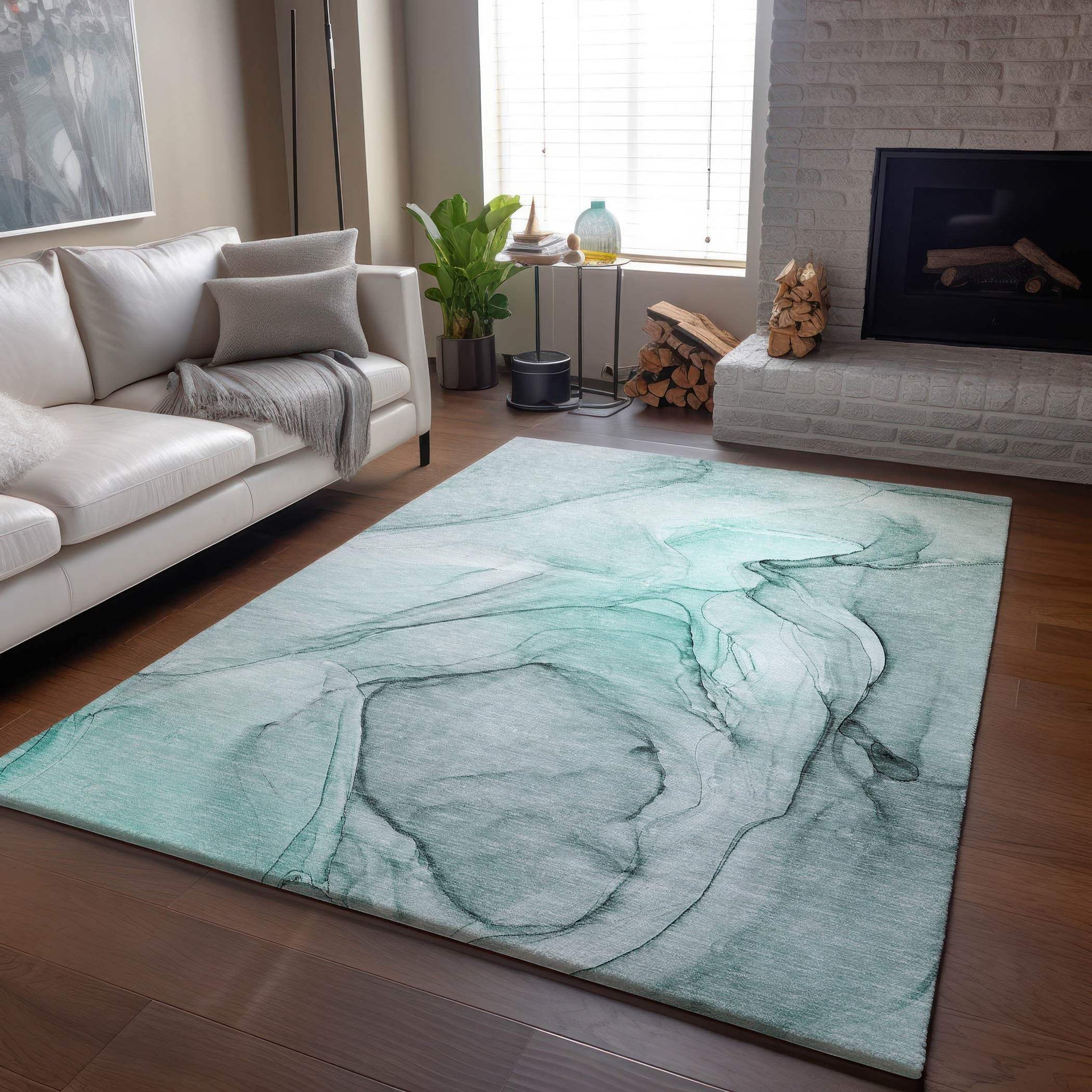 3' X 5' Teal And Ivory Abstract Washable Area Rug With UV Protection - HomeRoots - Flyclothing LLC