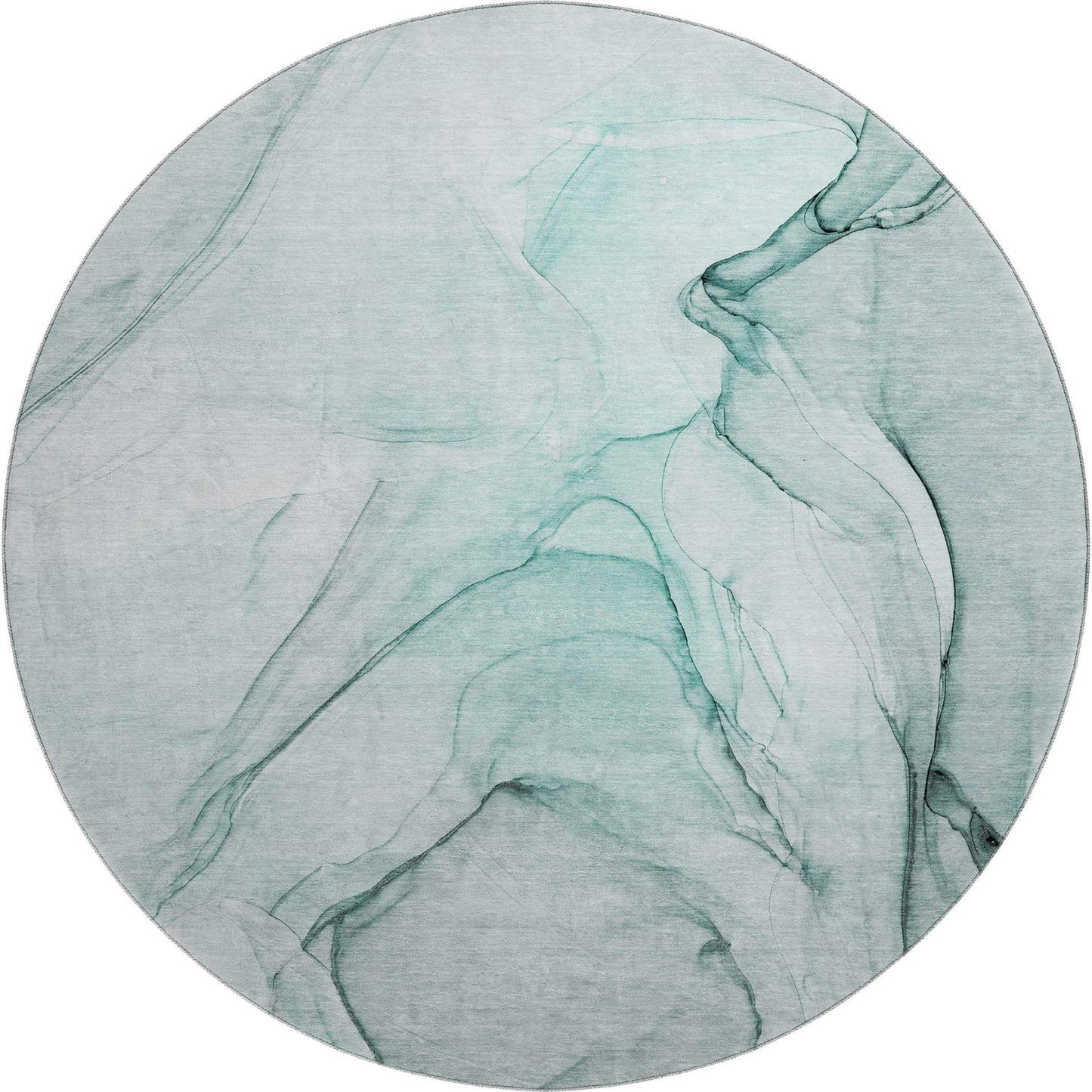 8' Teal And Ivory Abstract Washable Round Rug With UV Protection - HomeRoots - Flyclothing LLC