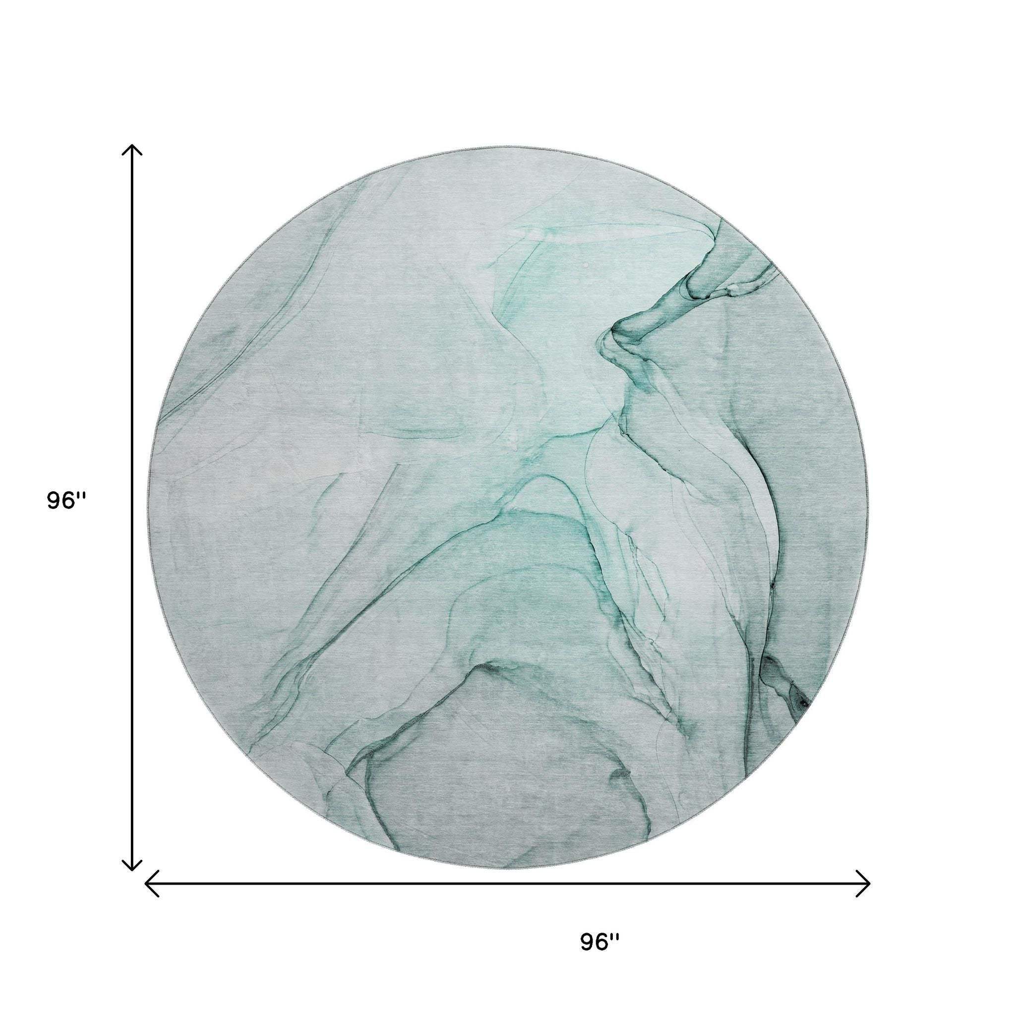 8' Teal And Ivory Abstract Washable Round Rug With UV Protection - HomeRoots - Flyclothing LLC