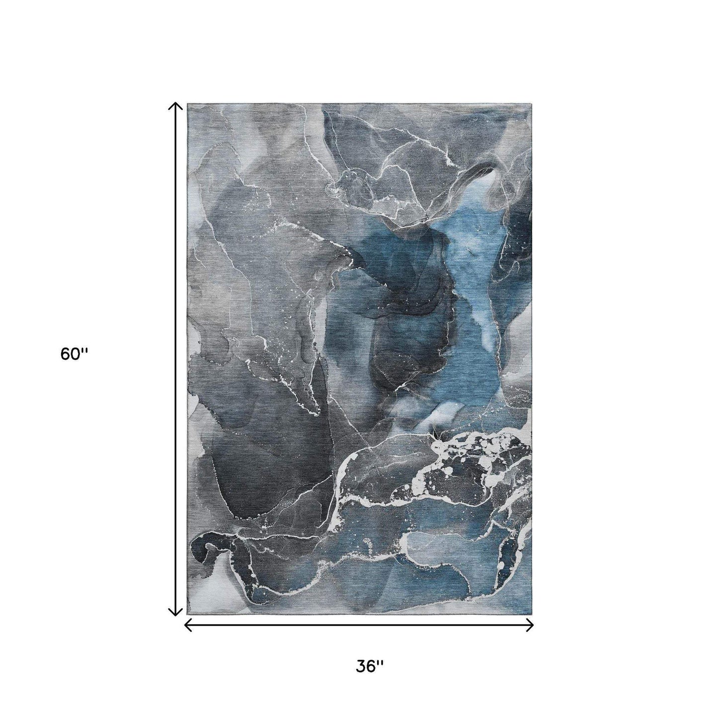 3' X 5' Blue And Charcoal Abstract Washable Area Rug With UV Protection - HomeRoots - Flyclothing LLC