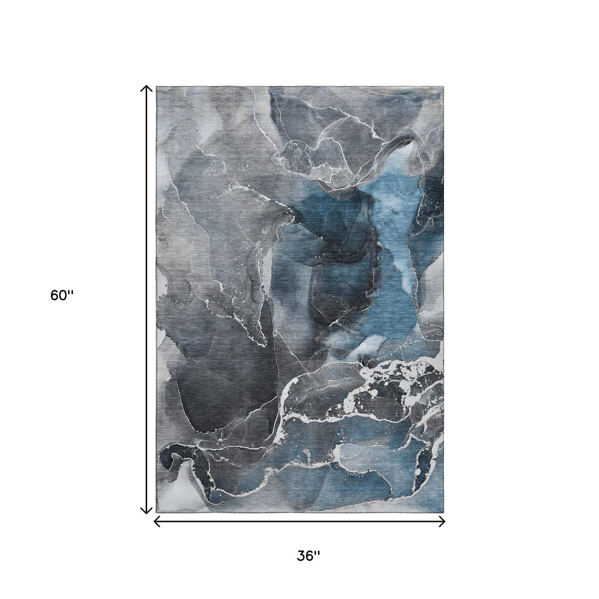 3' X 5' Blue And Charcoal Abstract Washable Area Rug With UV Protection - HomeRoots - Flyclothing LLC