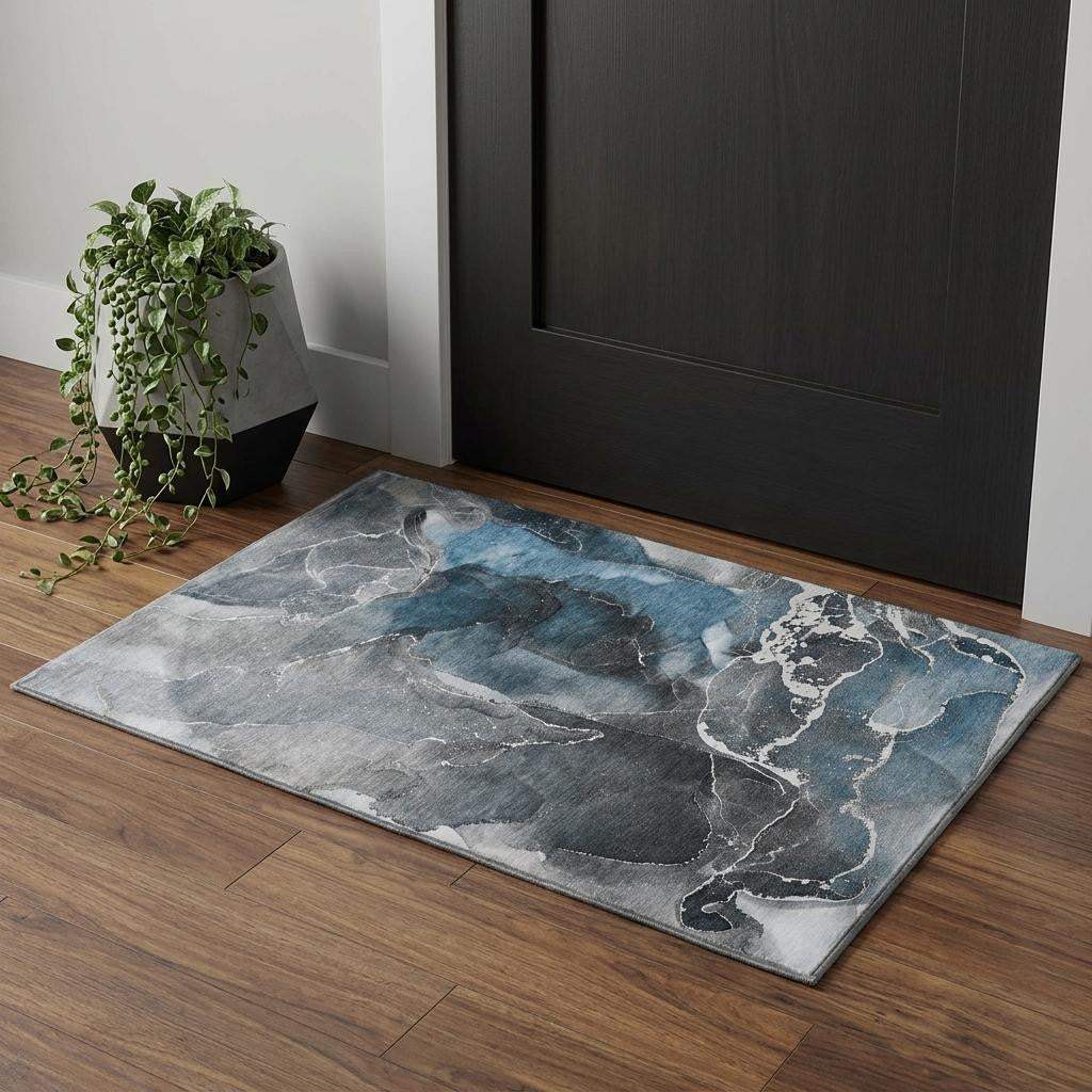 3' X 5' Blue And Charcoal Abstract Washable Area Rug With UV Protection - HomeRoots - Flyclothing LLC