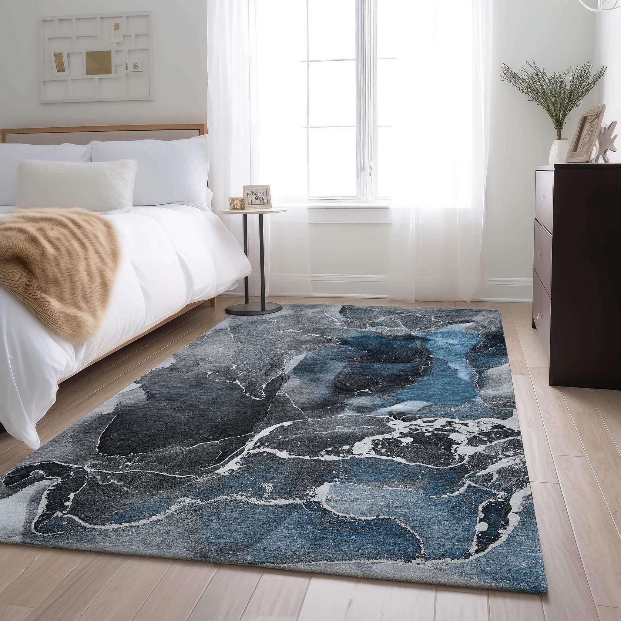 3' X 5' Blue And Charcoal Abstract Washable Area Rug With UV Protection - HomeRoots - Flyclothing LLC